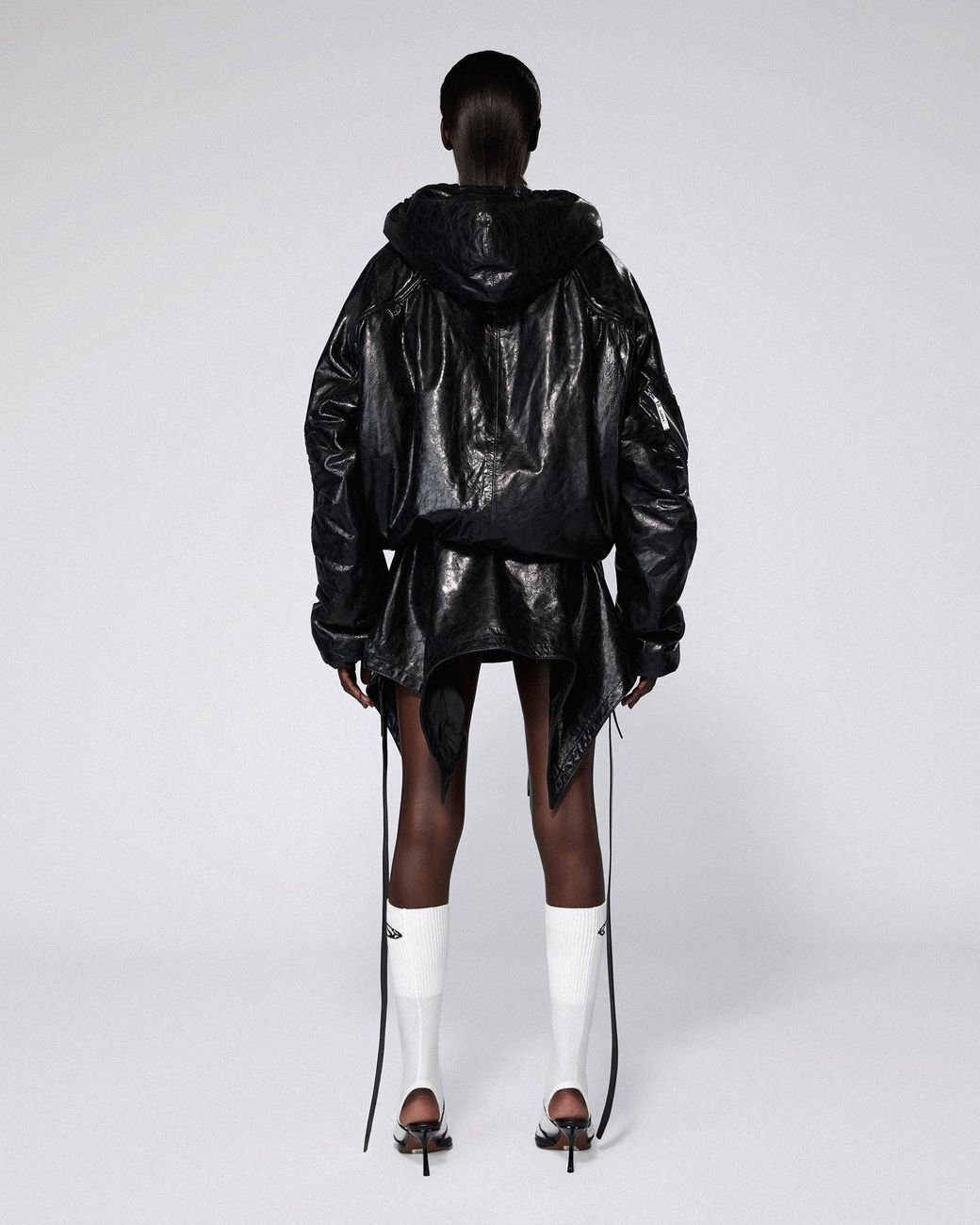 SRVC Studio Black Halter Leather Bomber Jacket