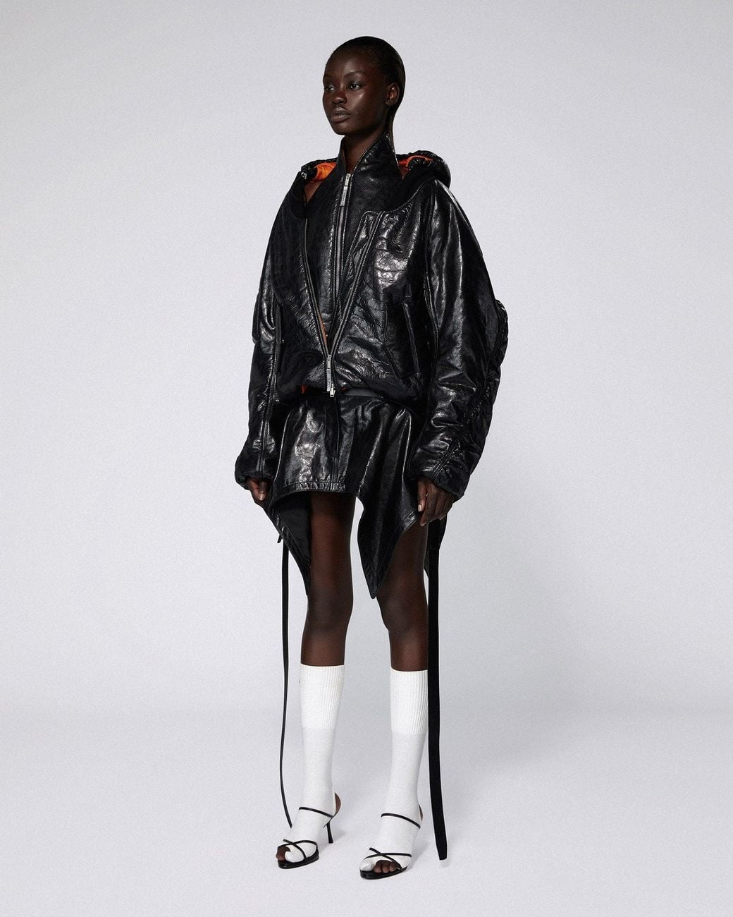 SRVC Studio Black Halter Leather Bomber Jacket