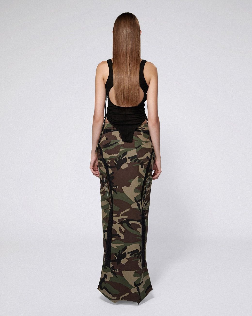 SRVC Studio Green Inverse Cargo Skirt Camo