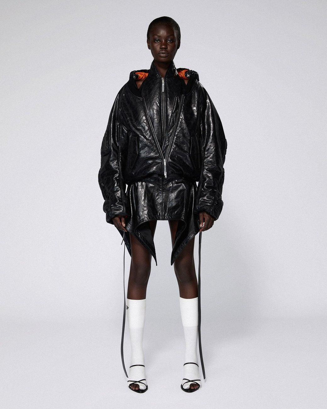 SRVC Studio Black Halter Leather Bomber Jacket