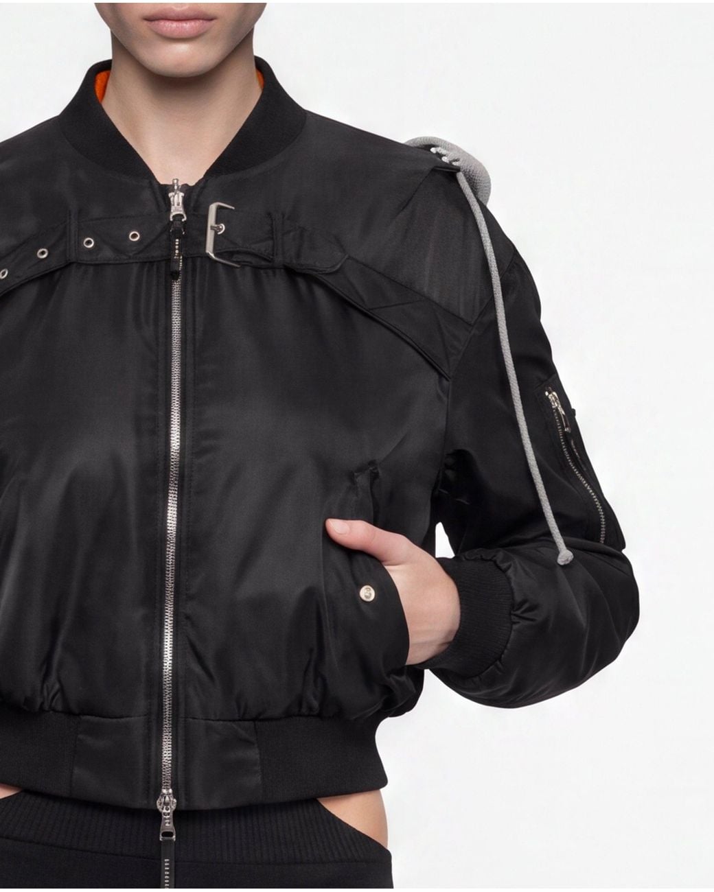 SRVC Studio Black Harness Hooded Bomber
