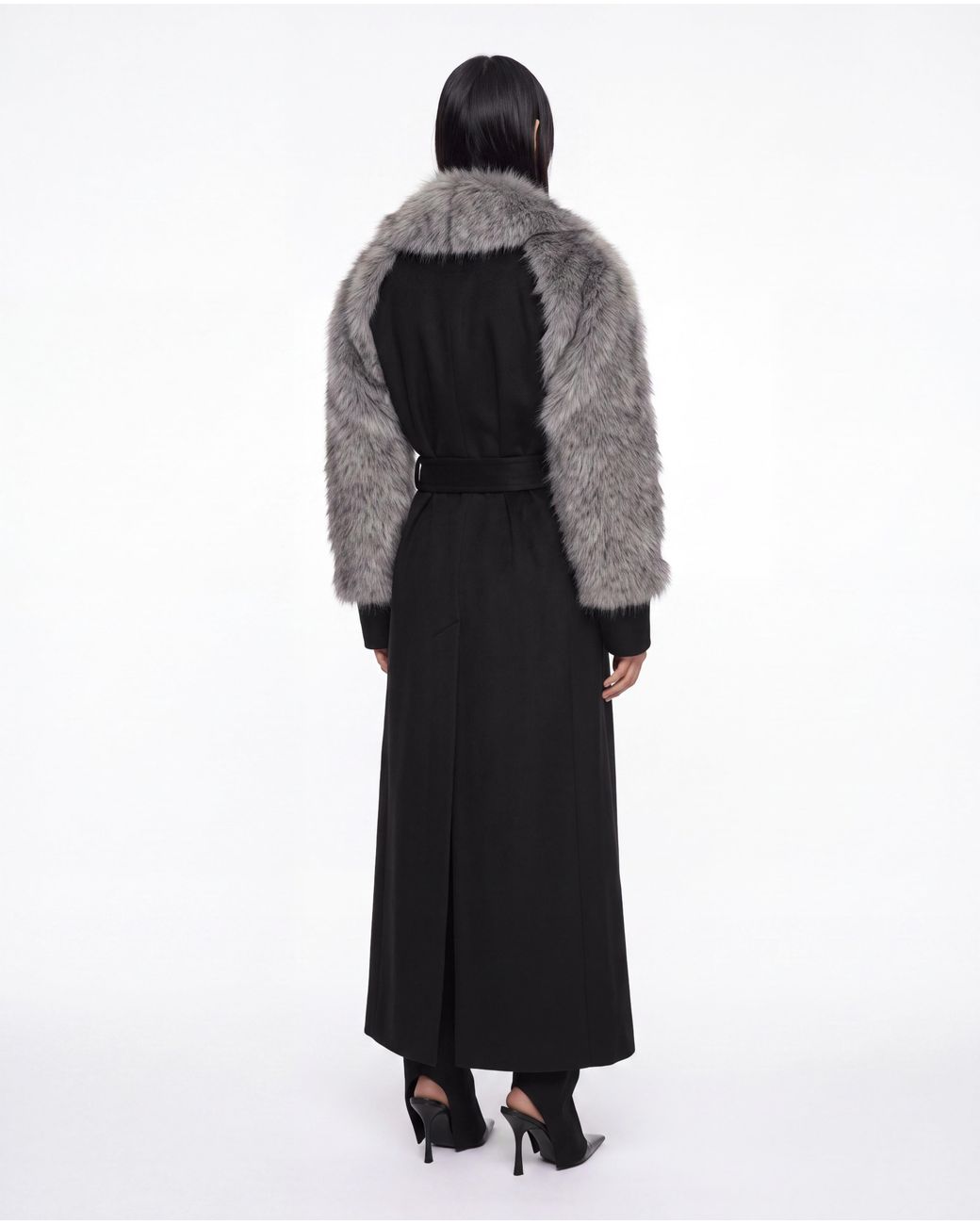 SRVC Studio Black Raven Coat With Detachable Faux Fur