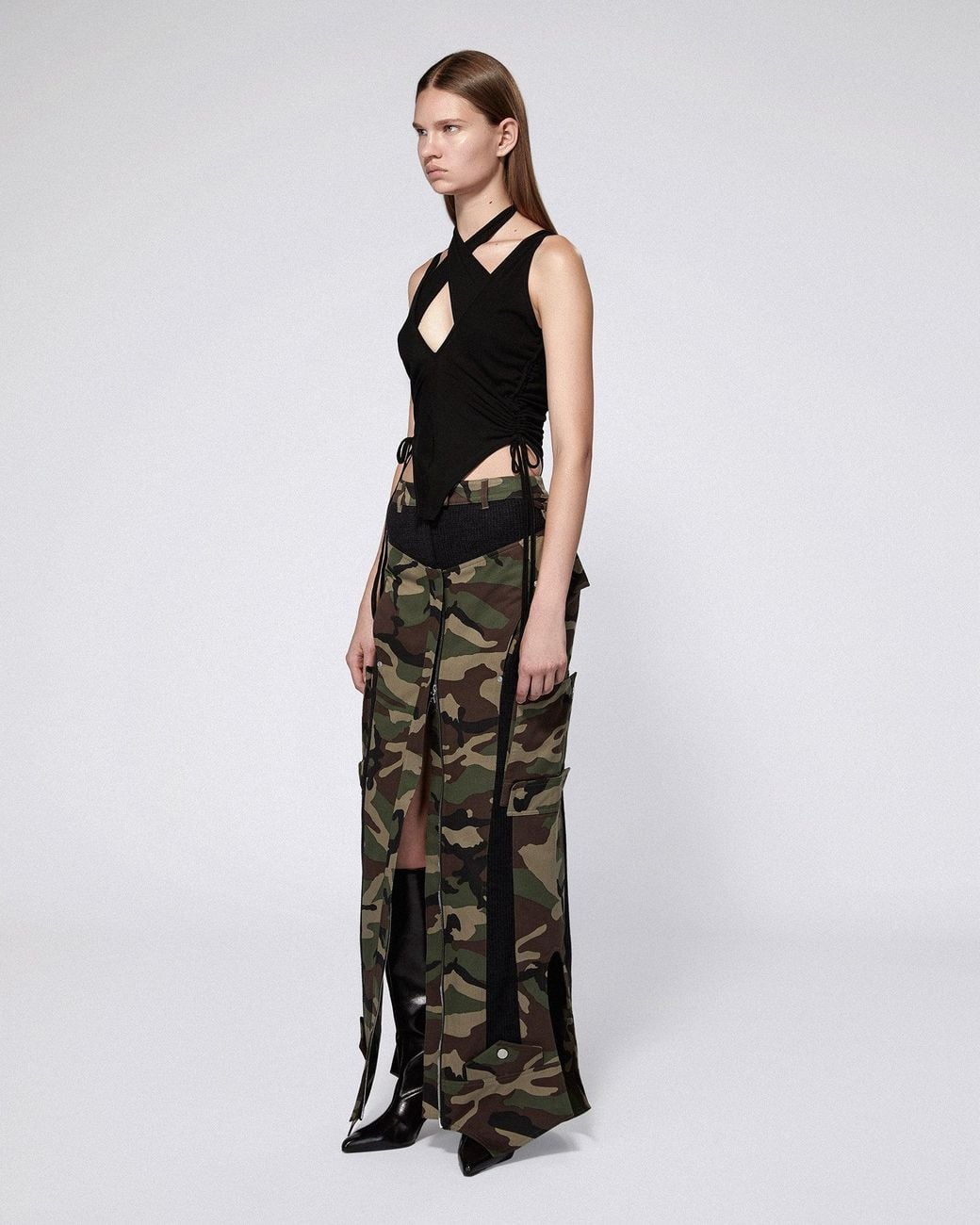 SRVC Studio Green Inverse Cargo Skirt Camo