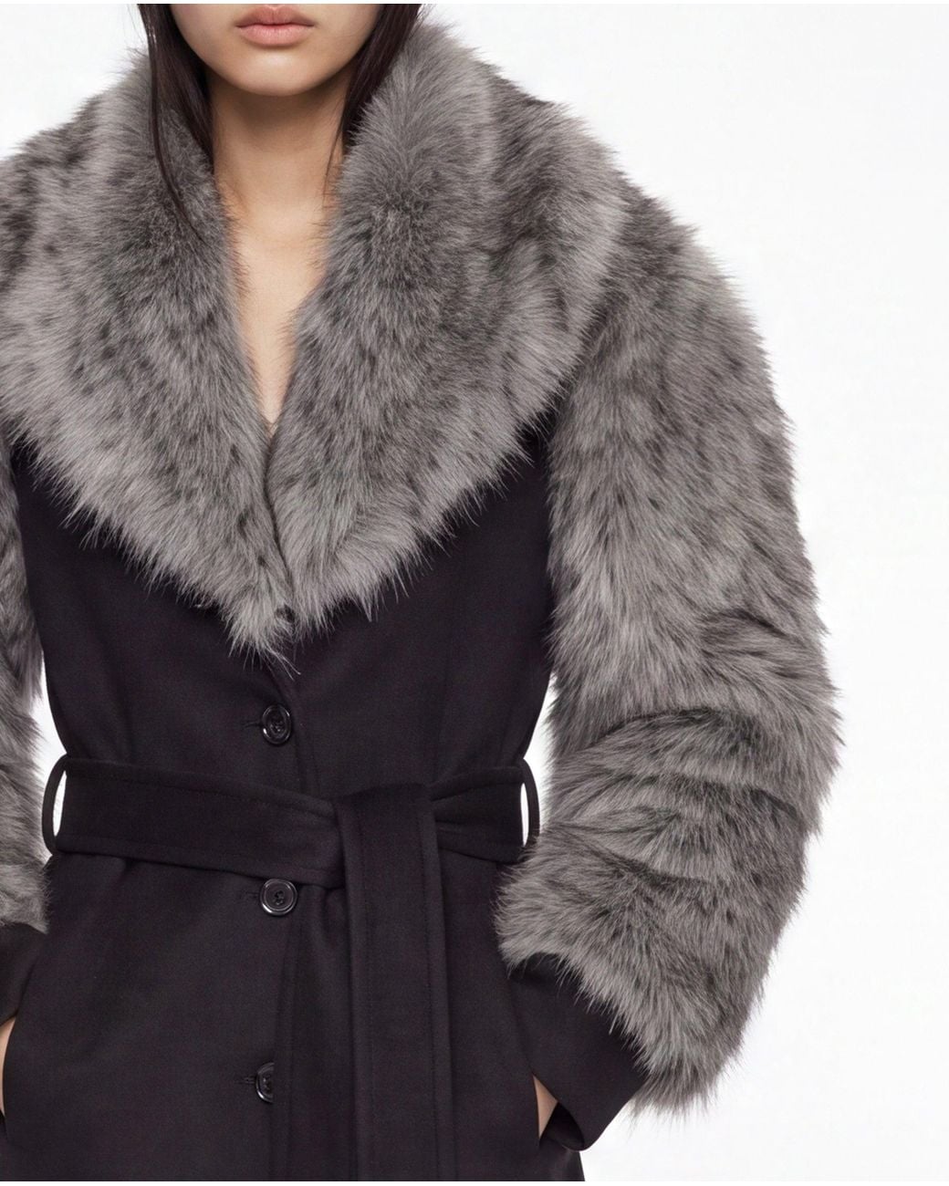 SRVC Studio Black Raven Coat With Detachable Faux Fur