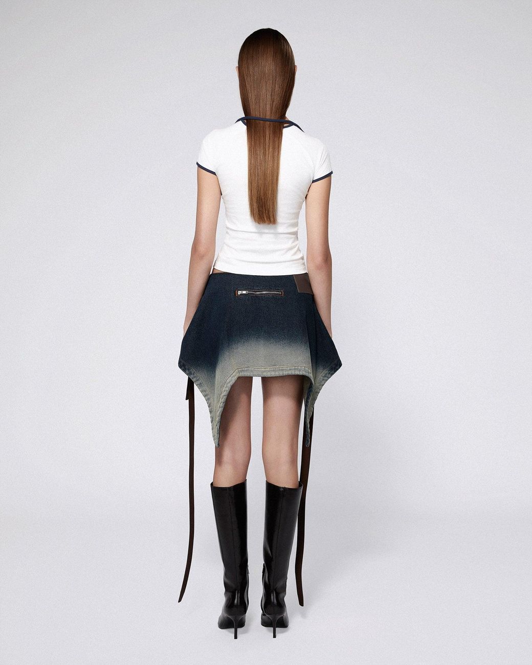 SRVC Studio Blue Serpentine Tailored Skirt Washed