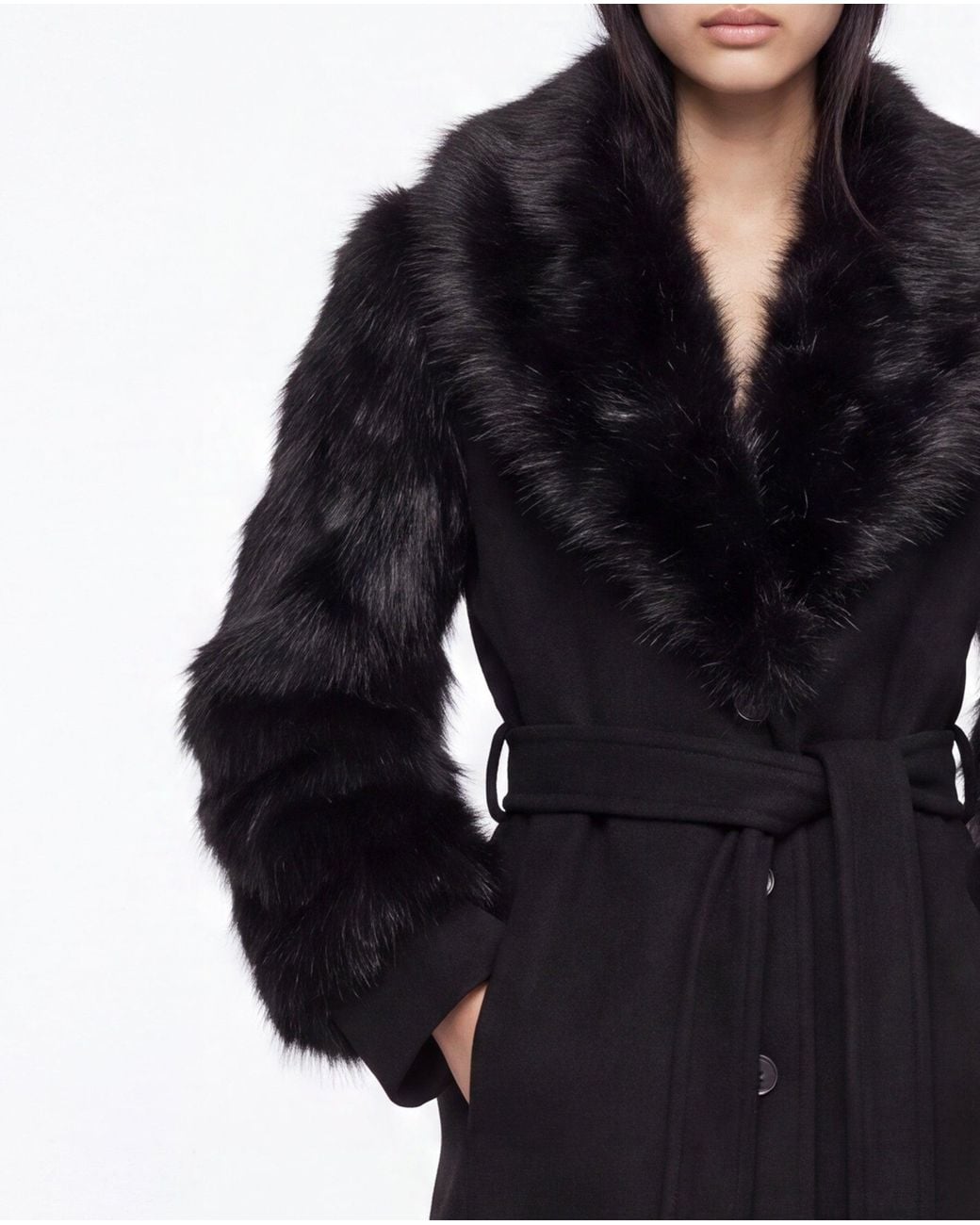 SRVC Studio Black Raven Coat With Detachable Faux Fur
