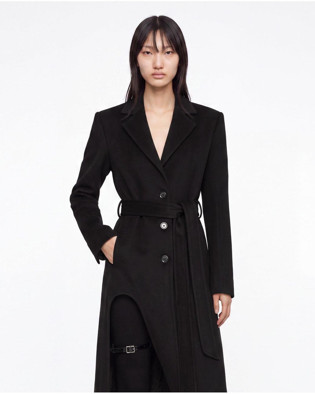 SRVC Studio Black Raven Coat With Detachable Faux Fur