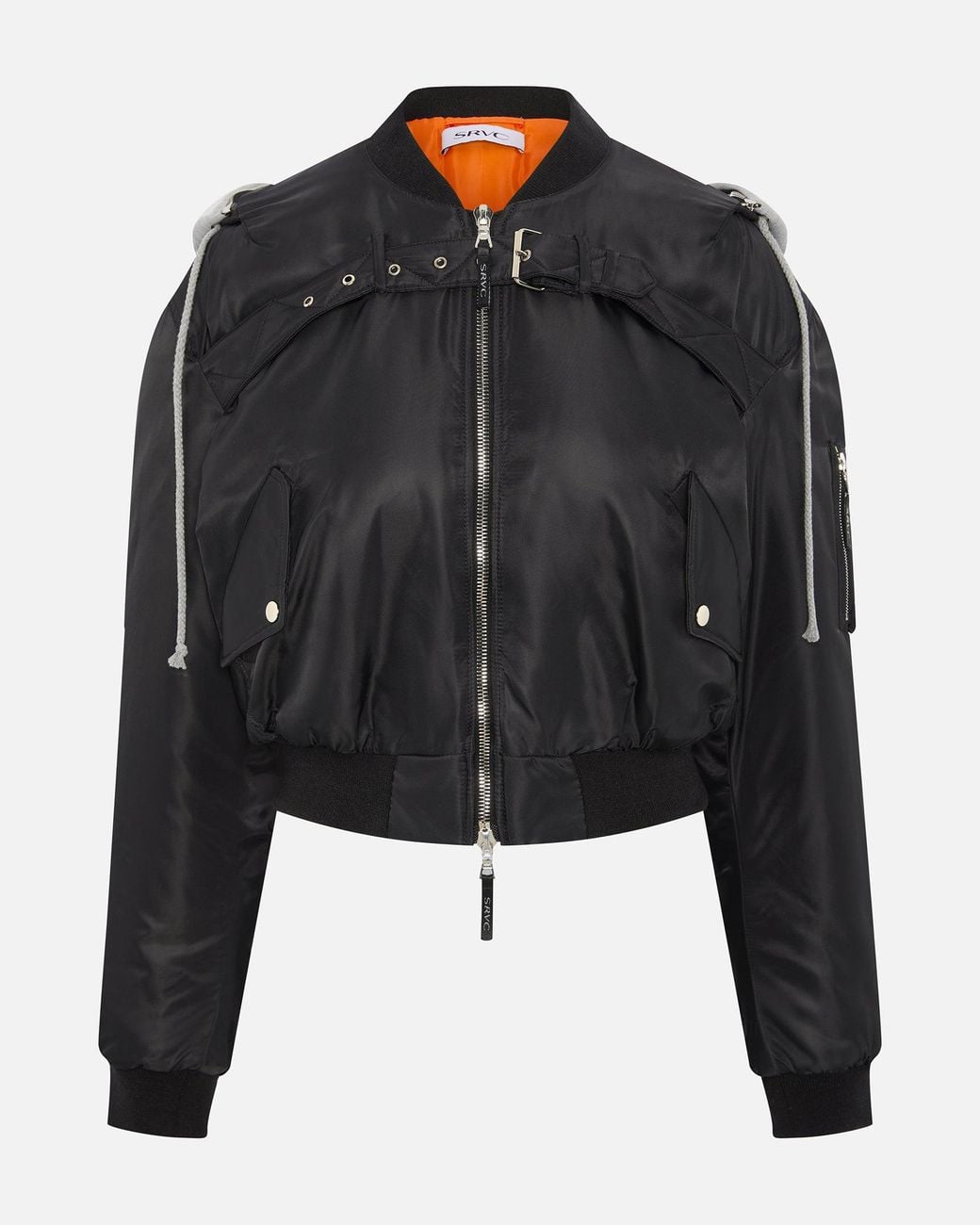 SRVC Studio Black Harness Hooded Bomber