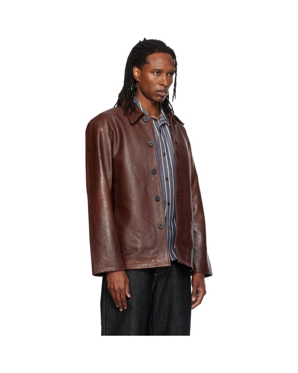 Studio Nicholson Brown Landau Leather Jacket for men