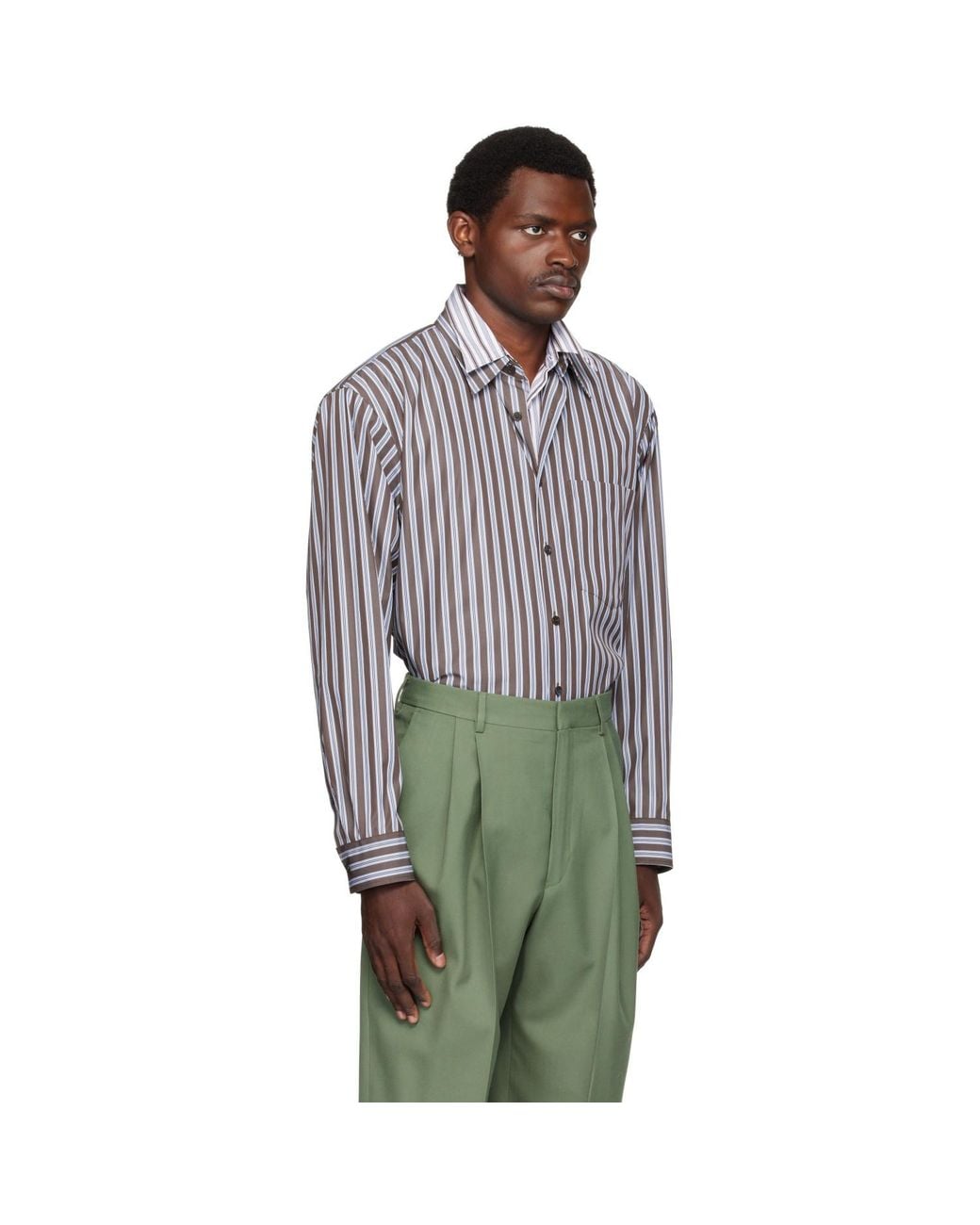 Dries Van Noten Green Double-Layer Cotton Shirt for men