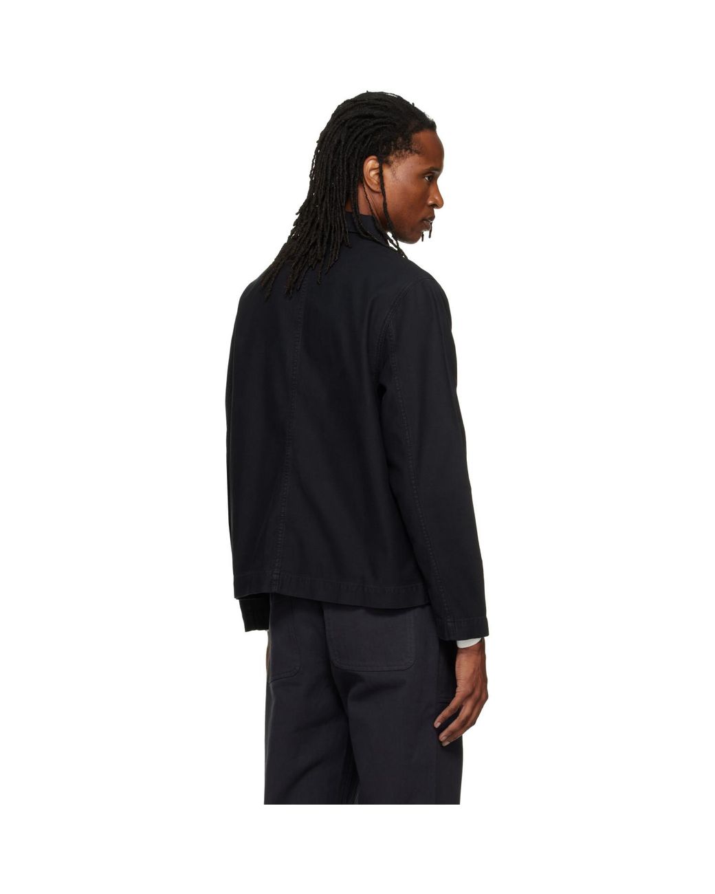 Merz B. Schwanen Black Cropped Sateen Canvas Worker Jacket for men