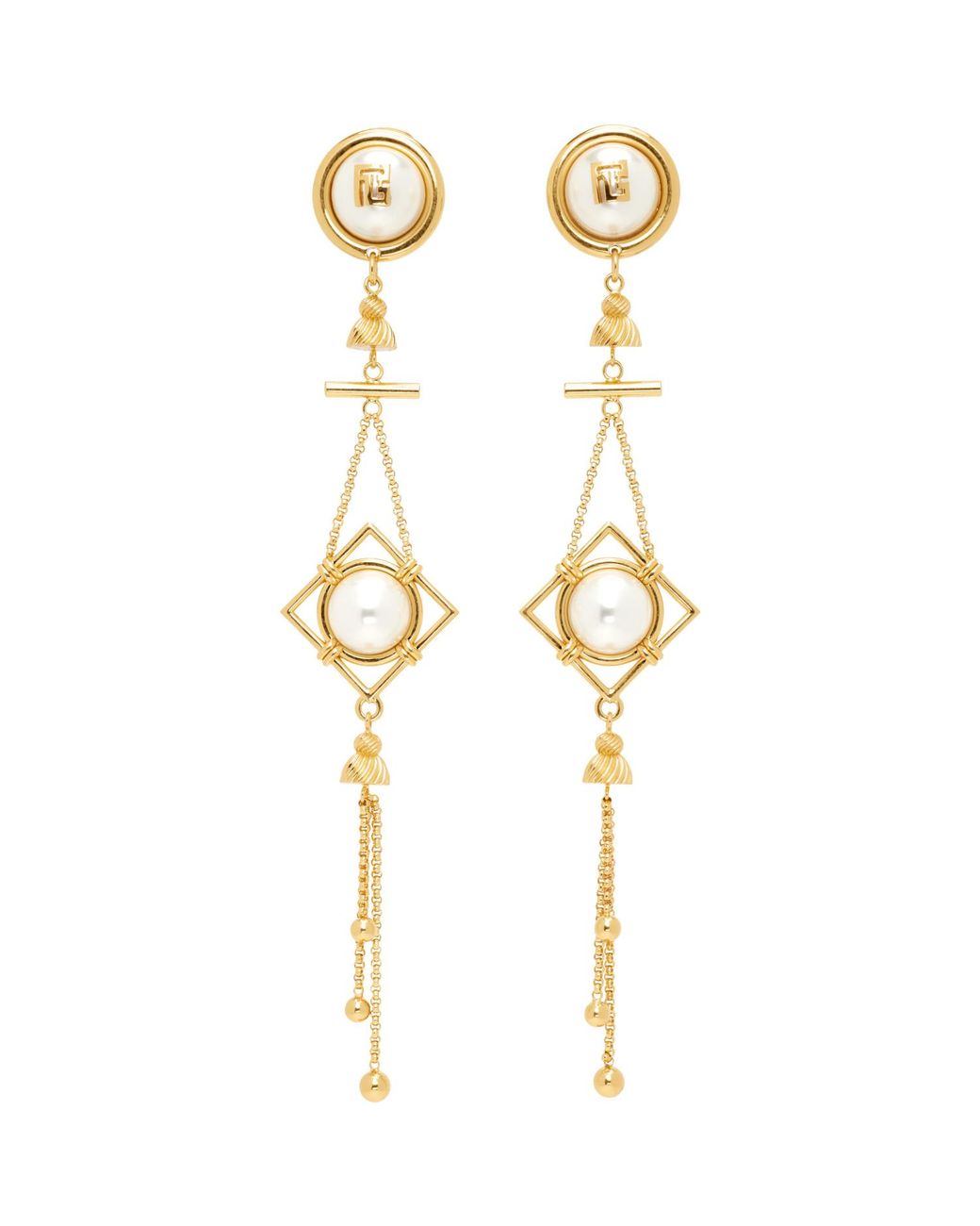 Balmain Metallic Brass & Faux-Pearl Pendant Earrings