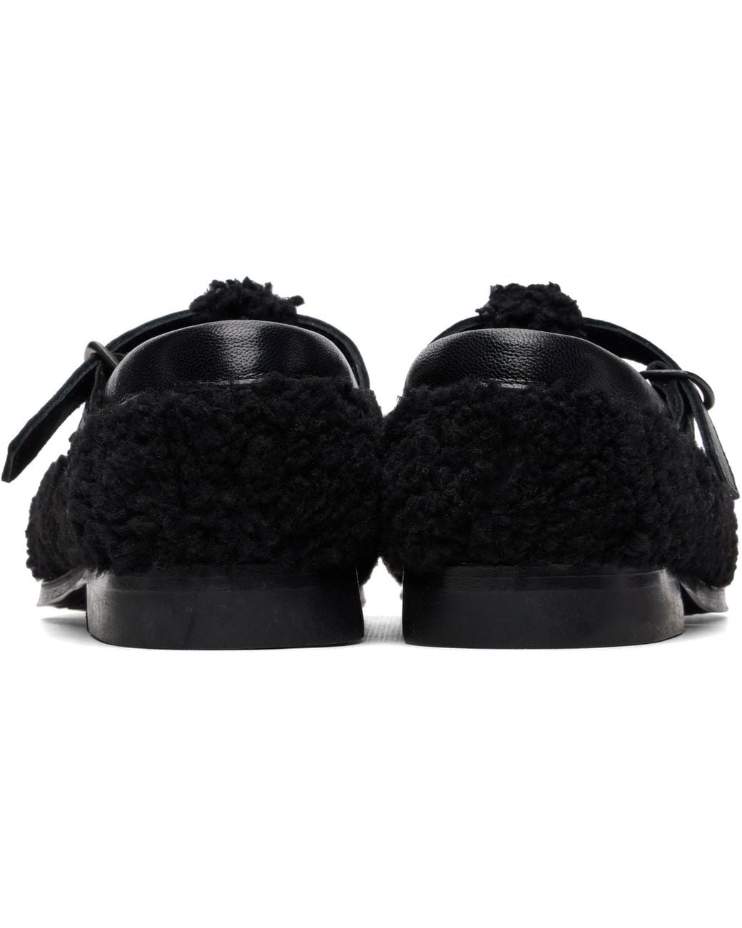 Hereu Black Alber Curly Shearling T-Bar Loafers