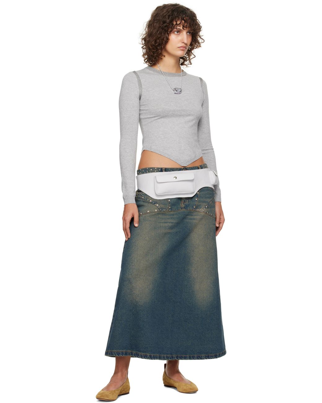 GIMAGUAS Studded Denim Maxi Skirt in Blue | Lyst