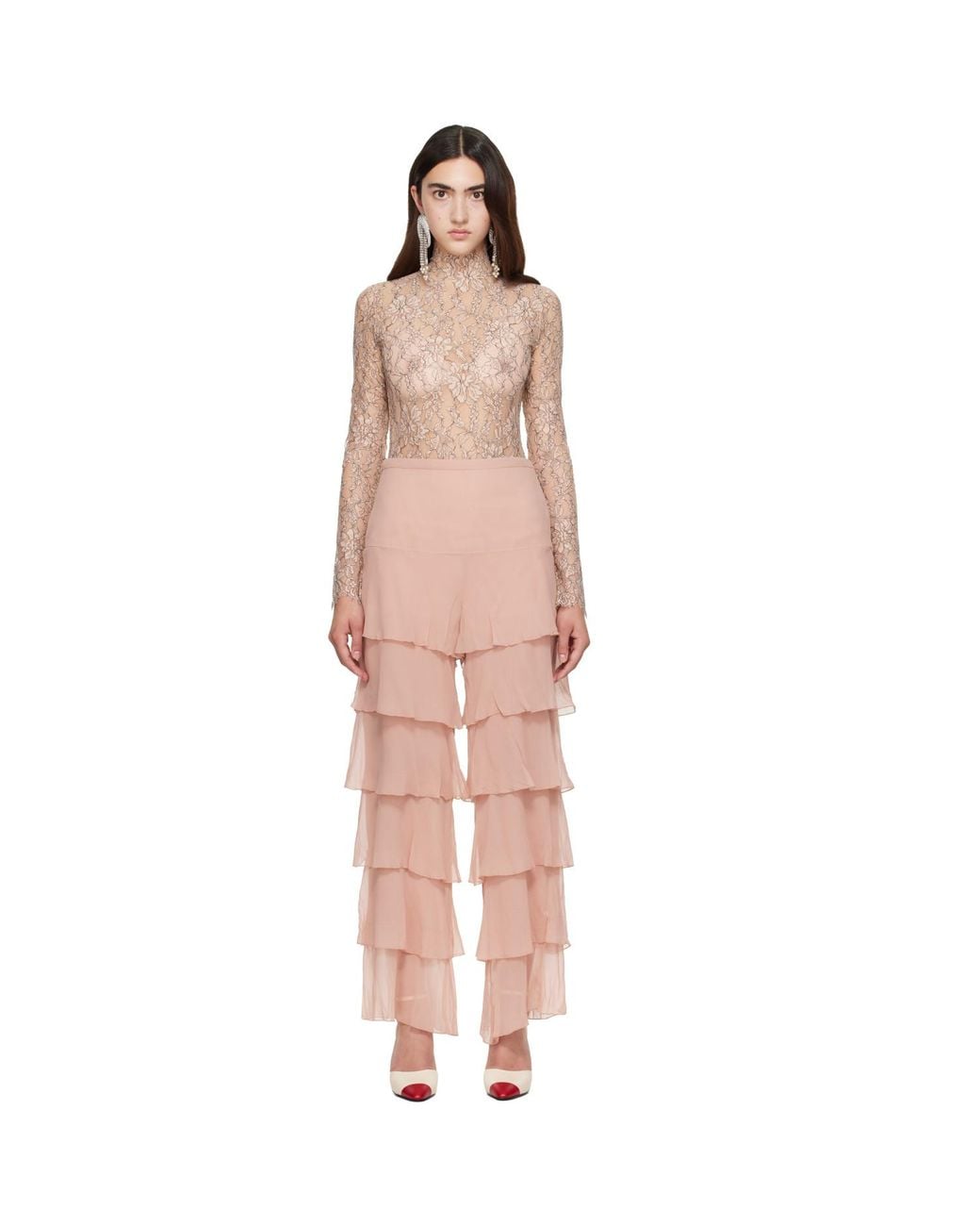 Valentino Pink Tiered Georgette Trousers