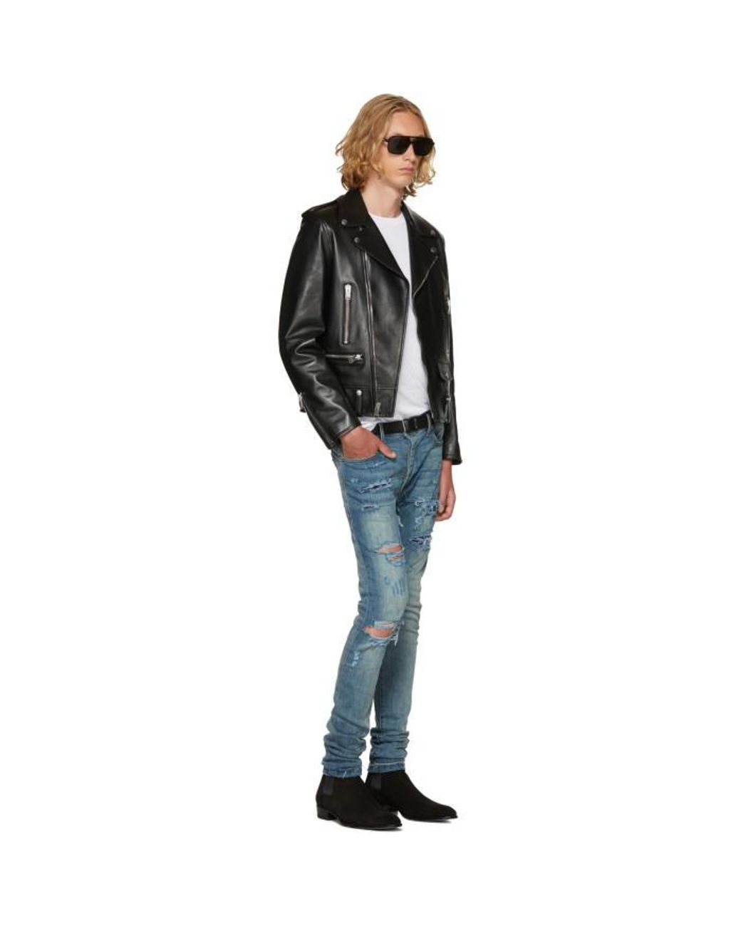 Saint Laurent Black Navigator Sl 176 Aviator Sunglasses for Men