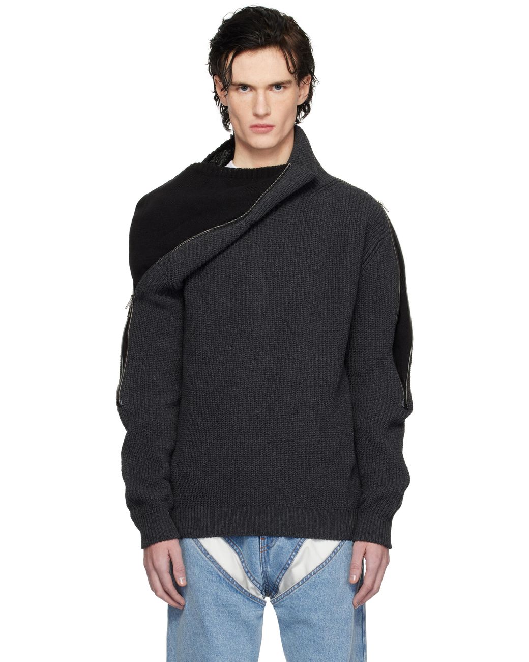 Y/PROJECT◇21AW/DOUBLE NECK OVERSIZED SWEATER/セーター(厚手)/M