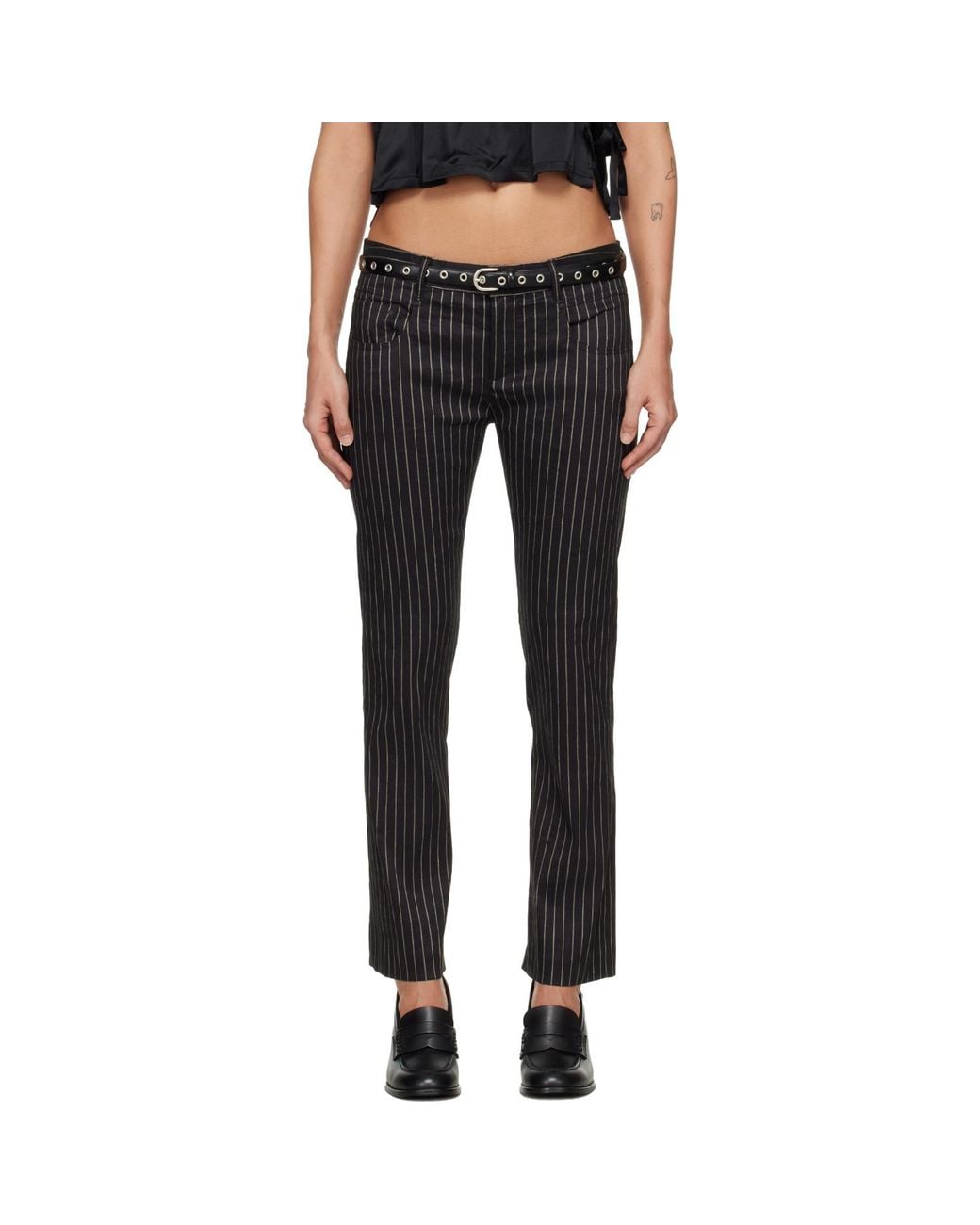 R13 Black Tailored Boy Straight Trousers