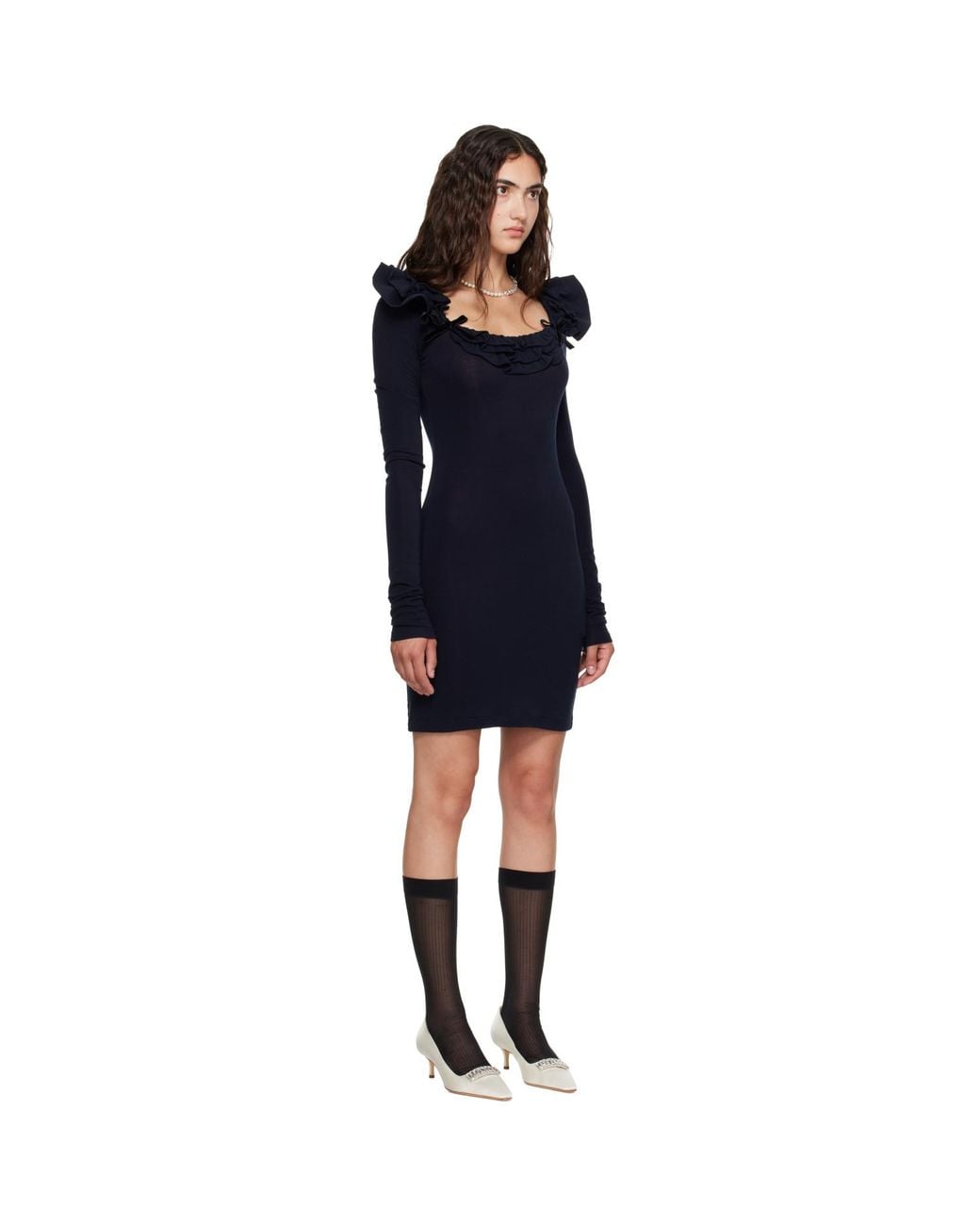 ShuShu/Tong Blue Lace Trim Stretch Fitted Minidress