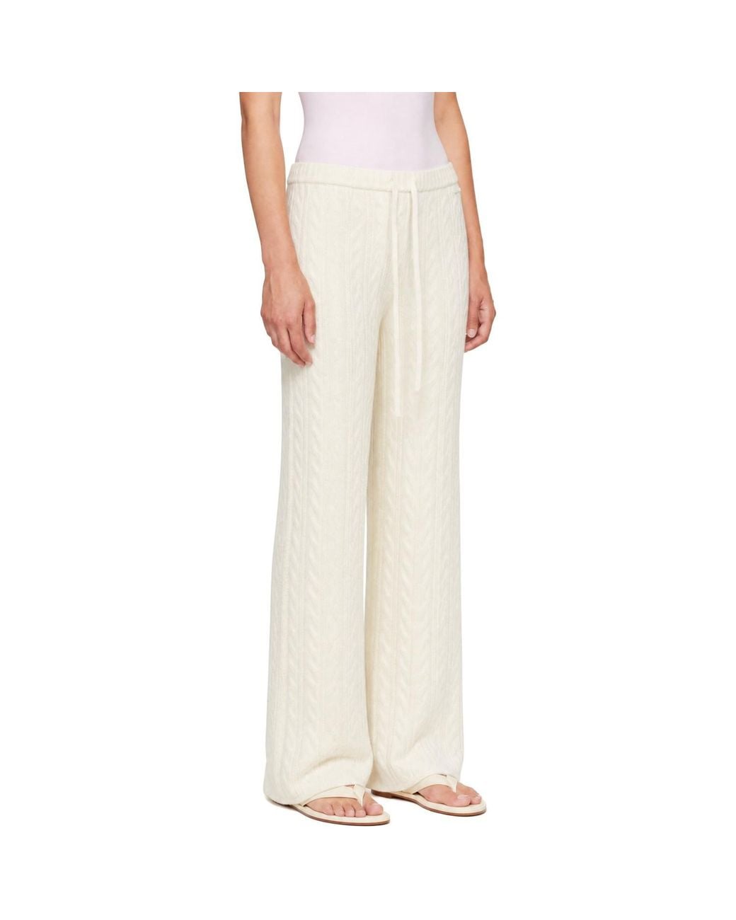 Skims White Sweater Knit Cable Straight Leg Lounge Pants