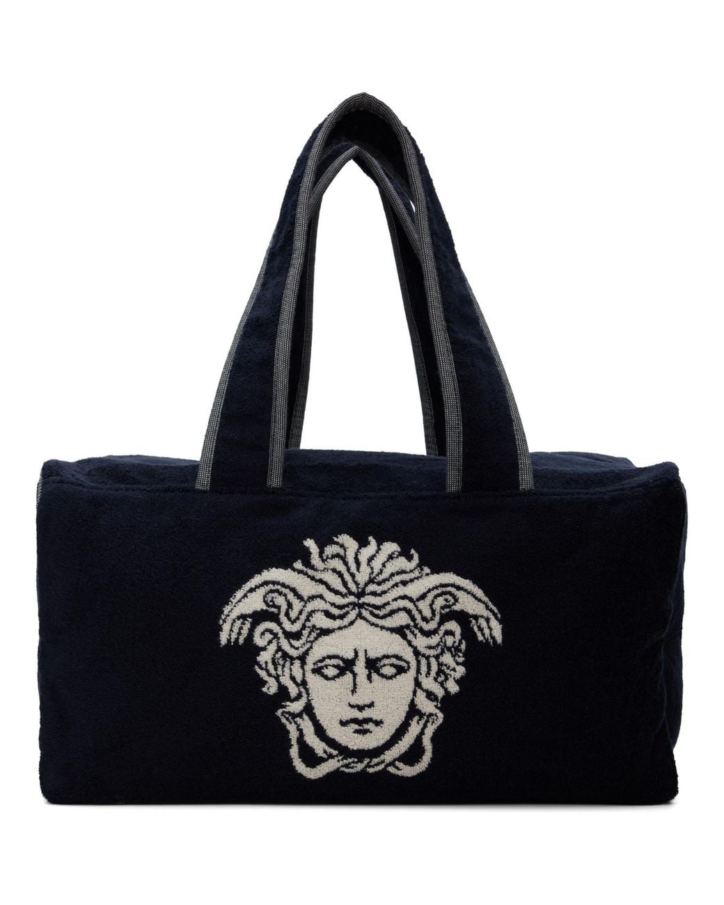Versace Black Terry Cloth Jacquard Gym Duffle Bag