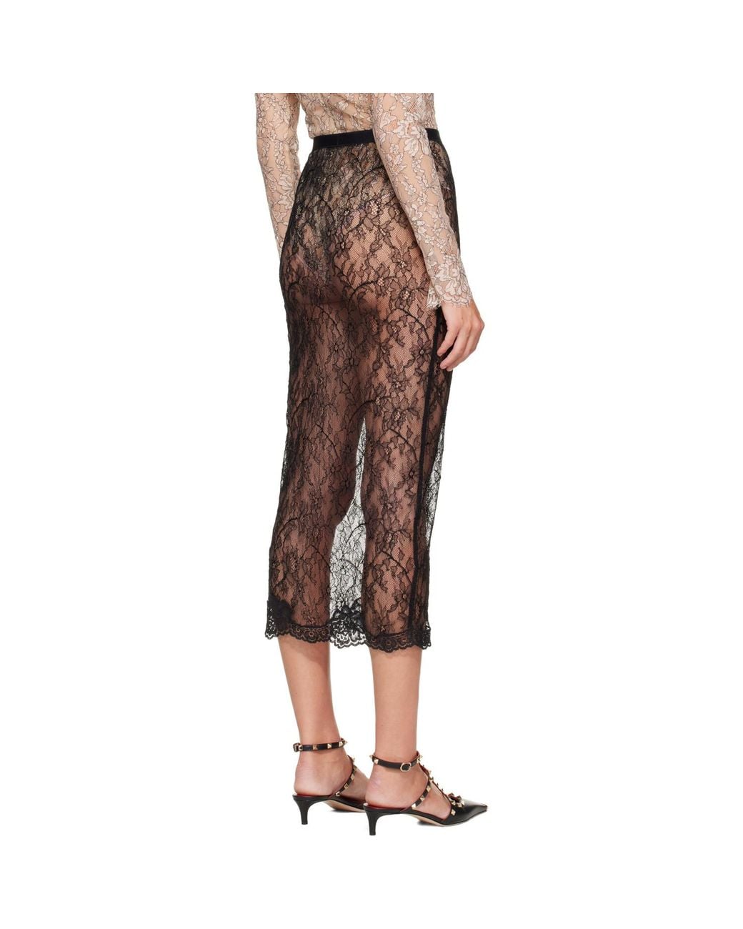 Valentino Brown Lace Midi Skirt