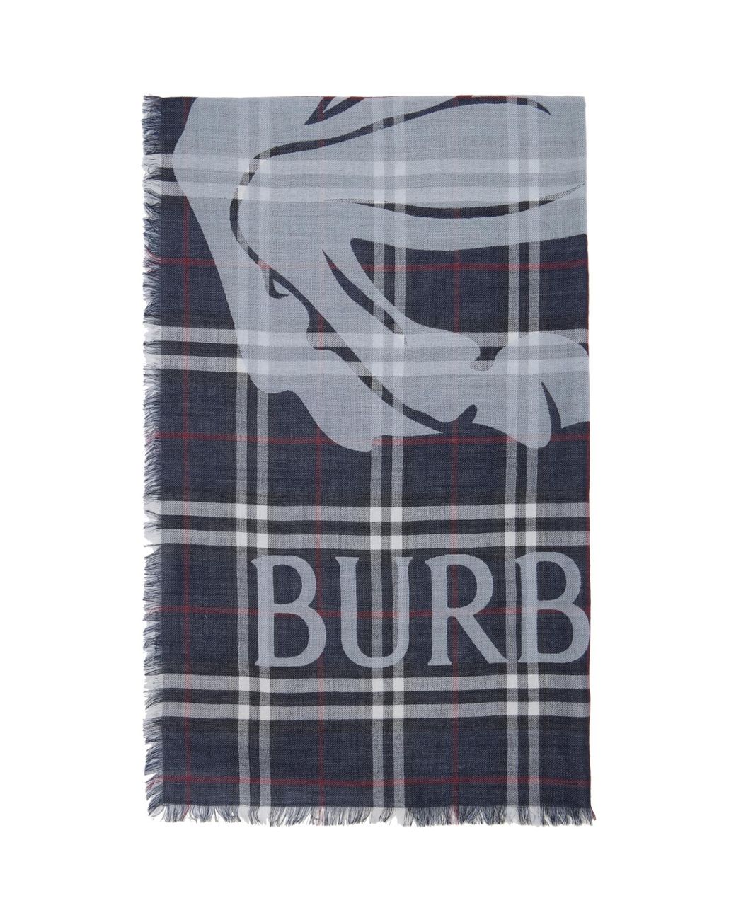Burberry Blue Wide Ekd Check Wool Silk Scarf