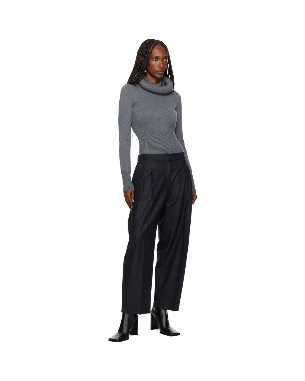 Alaïa Black Sculptural Hood Ribbed Knit Turtleneck