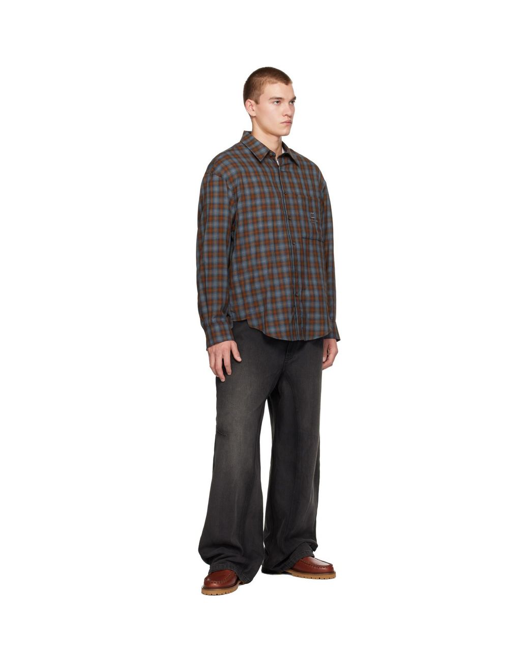 Wooyoungmi Gray Gradient Check Shirt for men