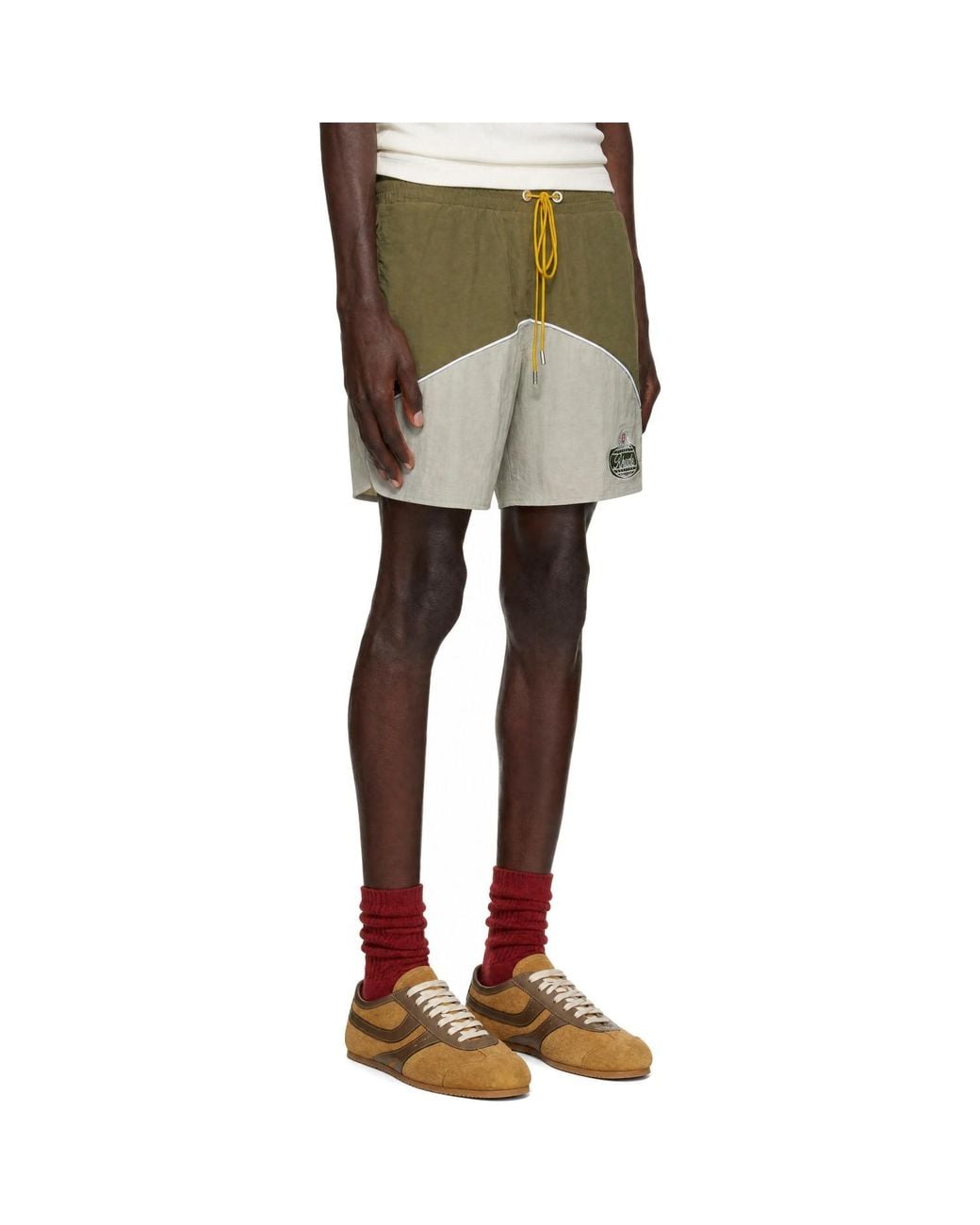 Rhude Green Khaki Desert Racing Track Shorts for men