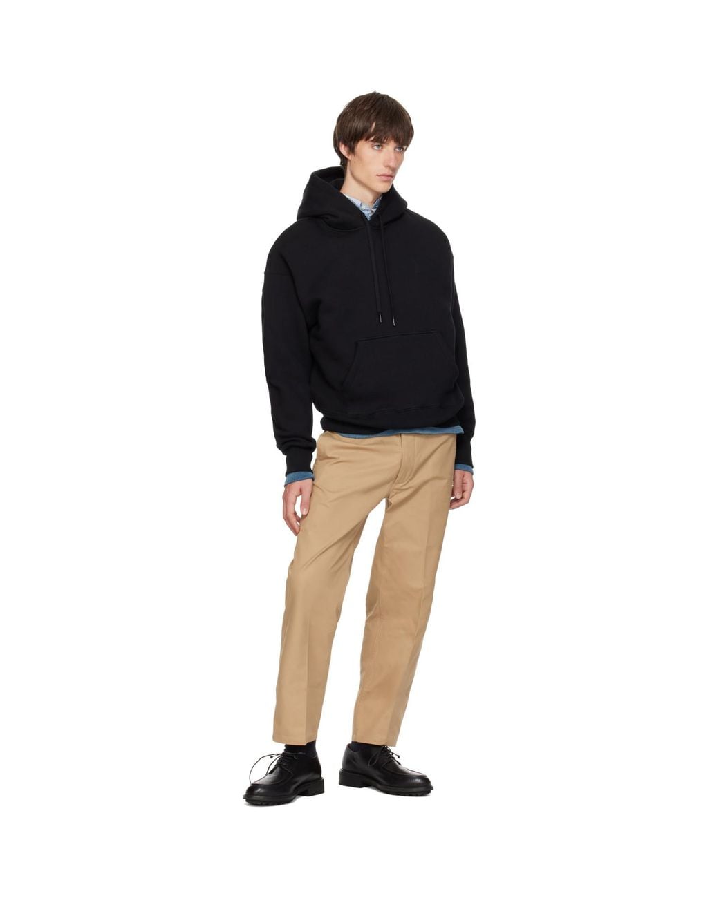 AMI Black Cotton Embossed Ami De Coeur Hoodie for men