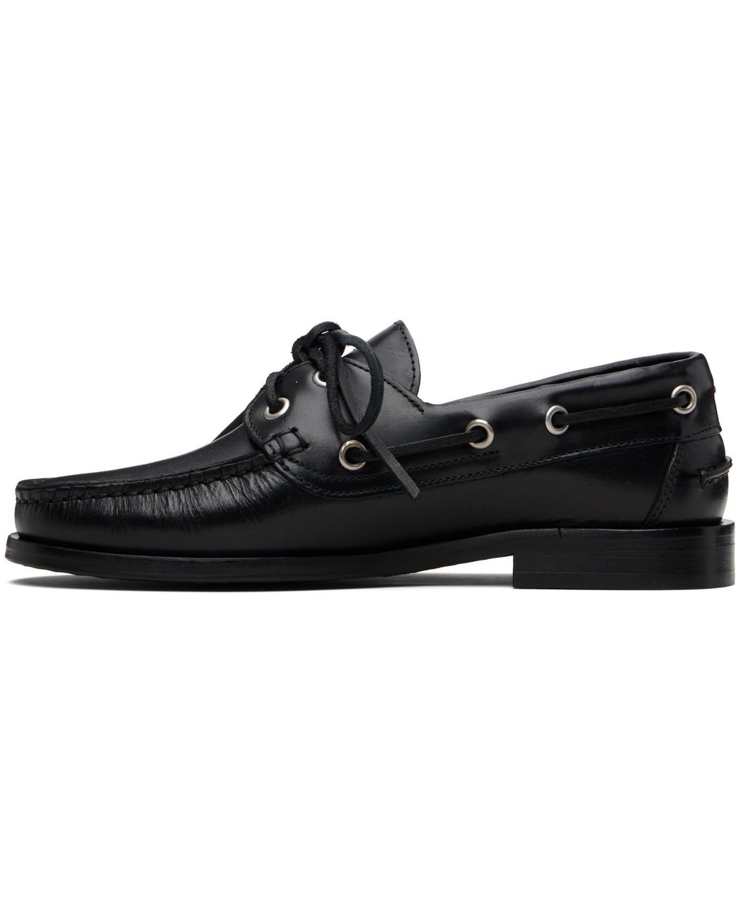 Aeyde Black Harris Leather Boat Shoes