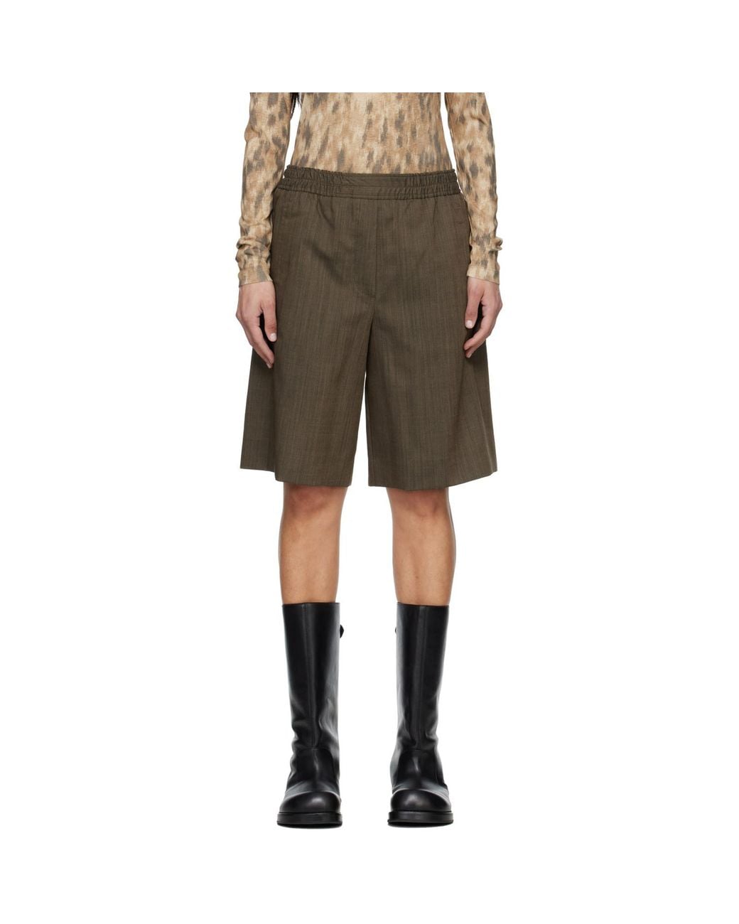 Ganni Black Light Wool Melange Boxer Shorts