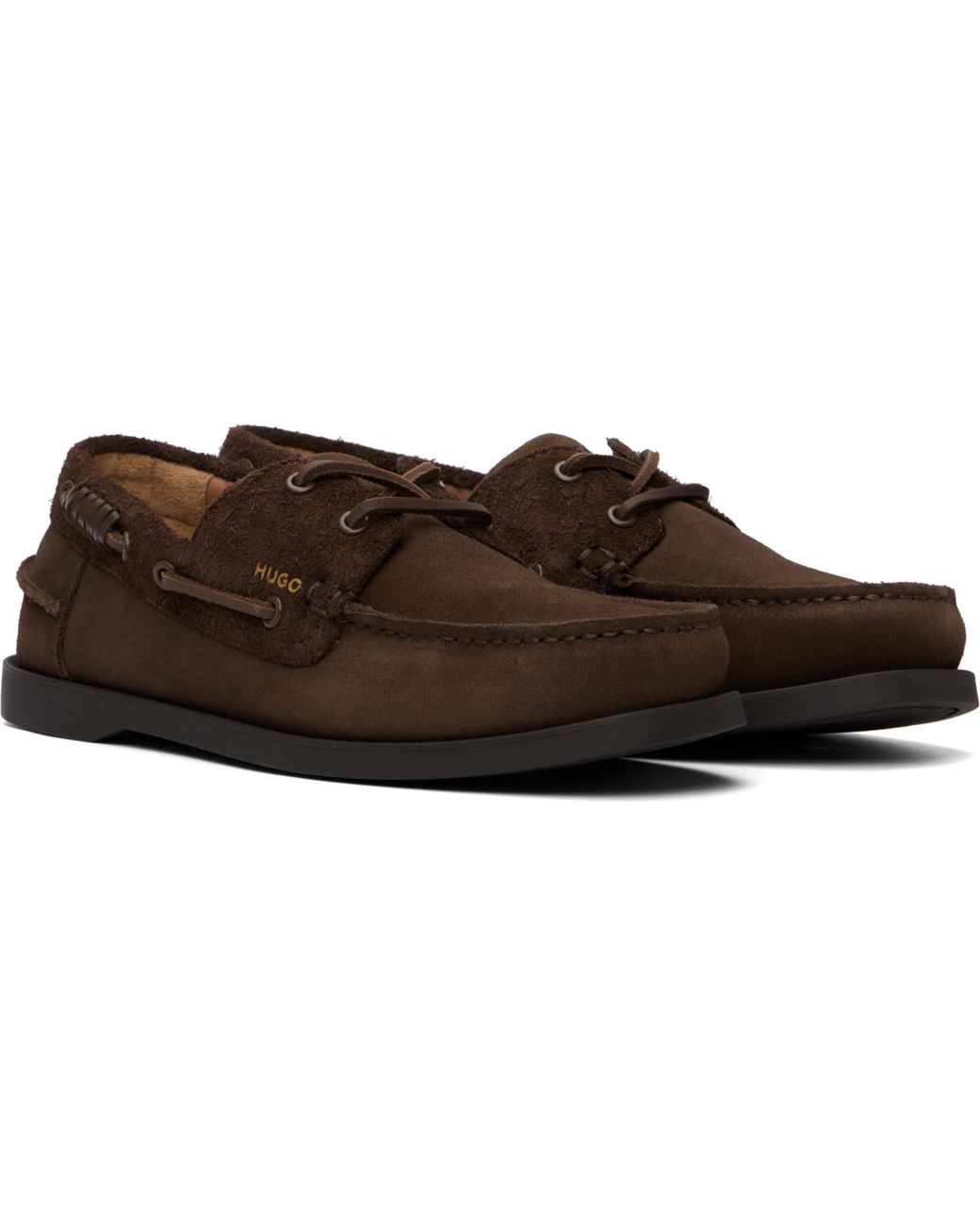 HUGO Brown Mixed Suedes Boat Shoes for men