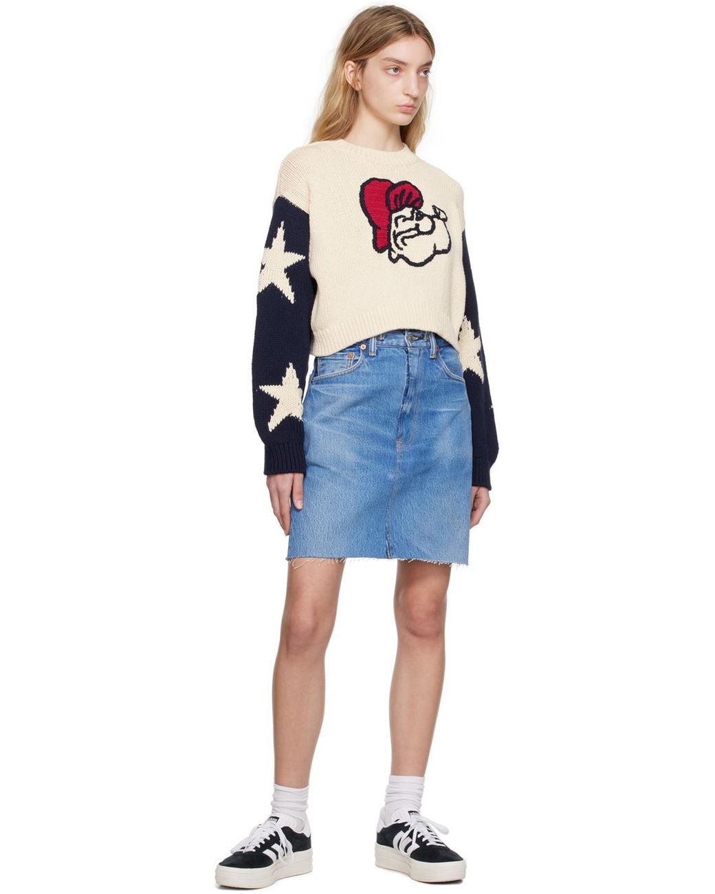 Re/done ブルー ダブルウエスト ミニスカート Blue