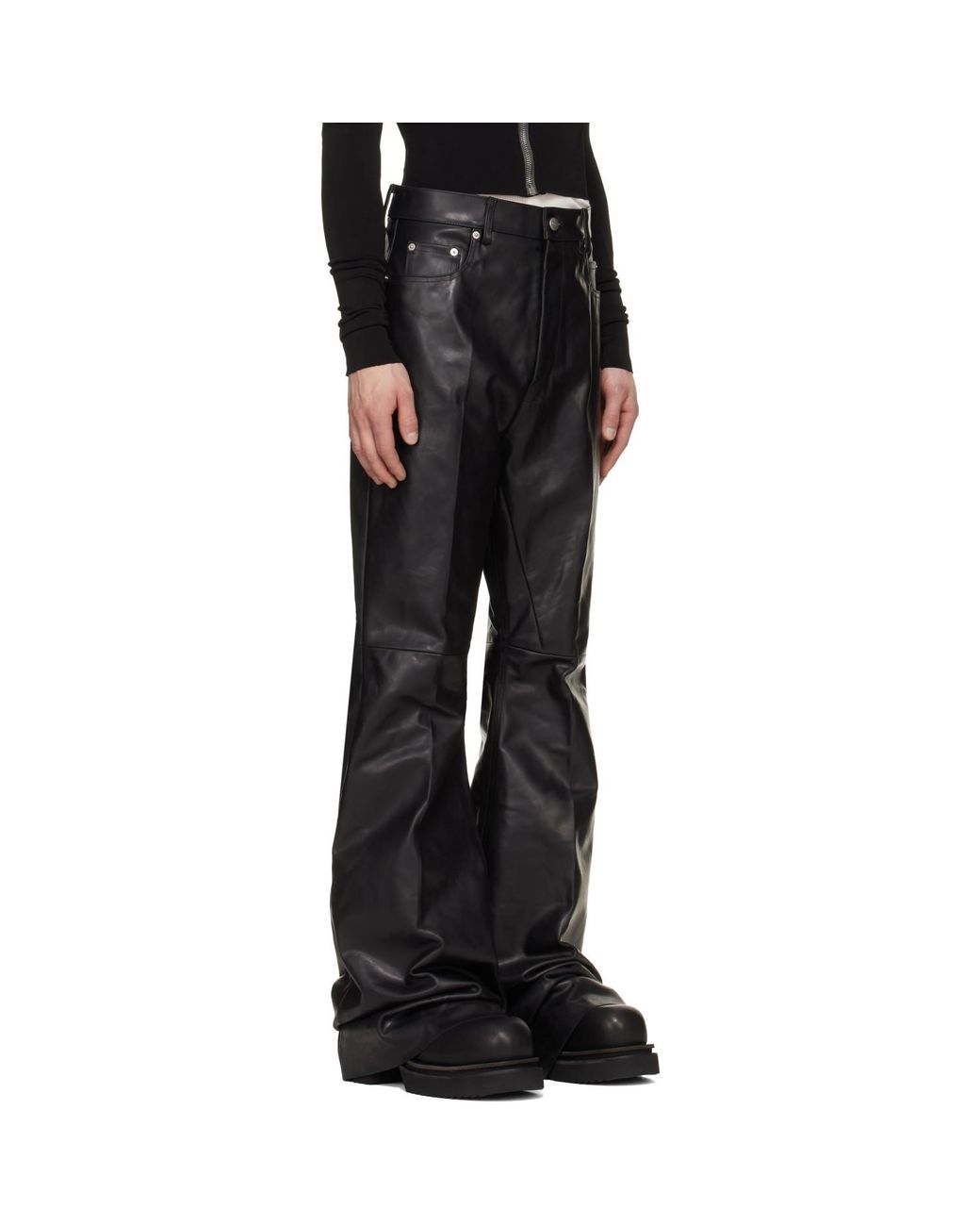 Rick Owens Black Tower Bolan Bootcut Leather Pants for men