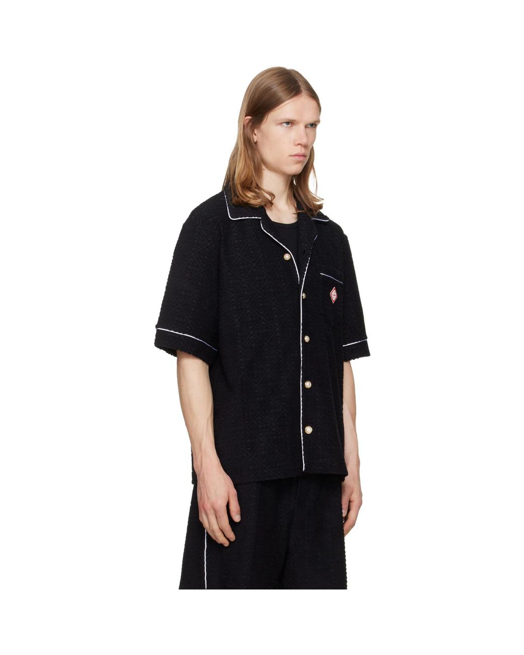 Casablanca Black Towelling Monogram Short Sleeve Shirt for men