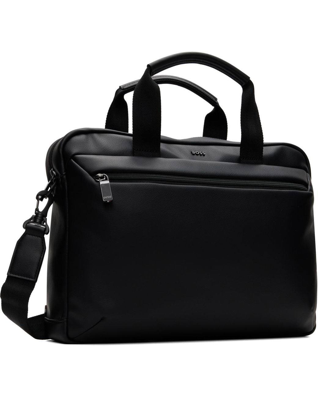 Boss Black Grained Faux-Leather Briefcase for men