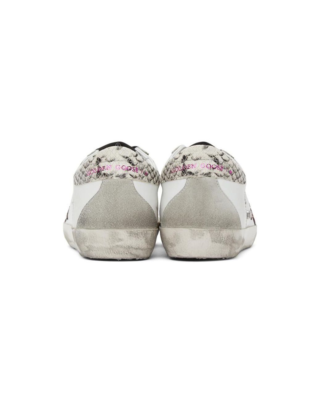 white glitter star snakeskin superstar sneakers