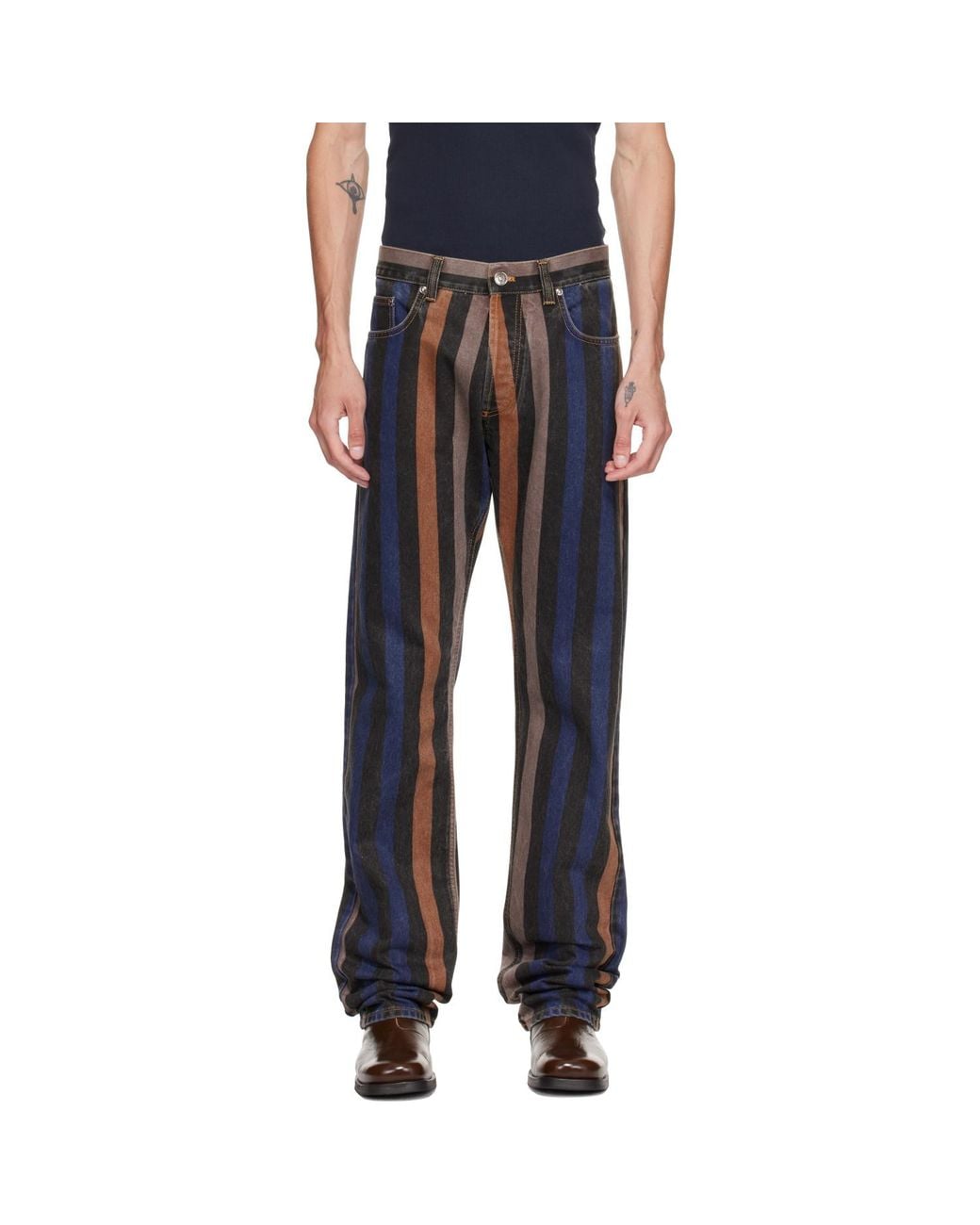 Versace Black Striped Straight Jeans for men