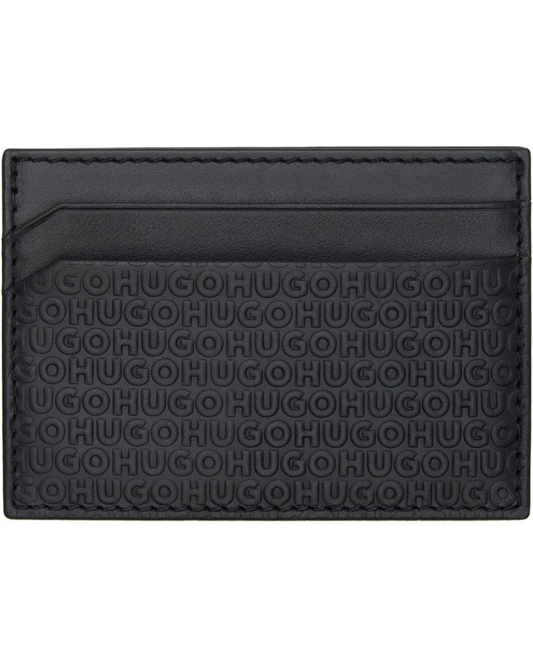 HUGO Black Embossed Logo Card Holder for men