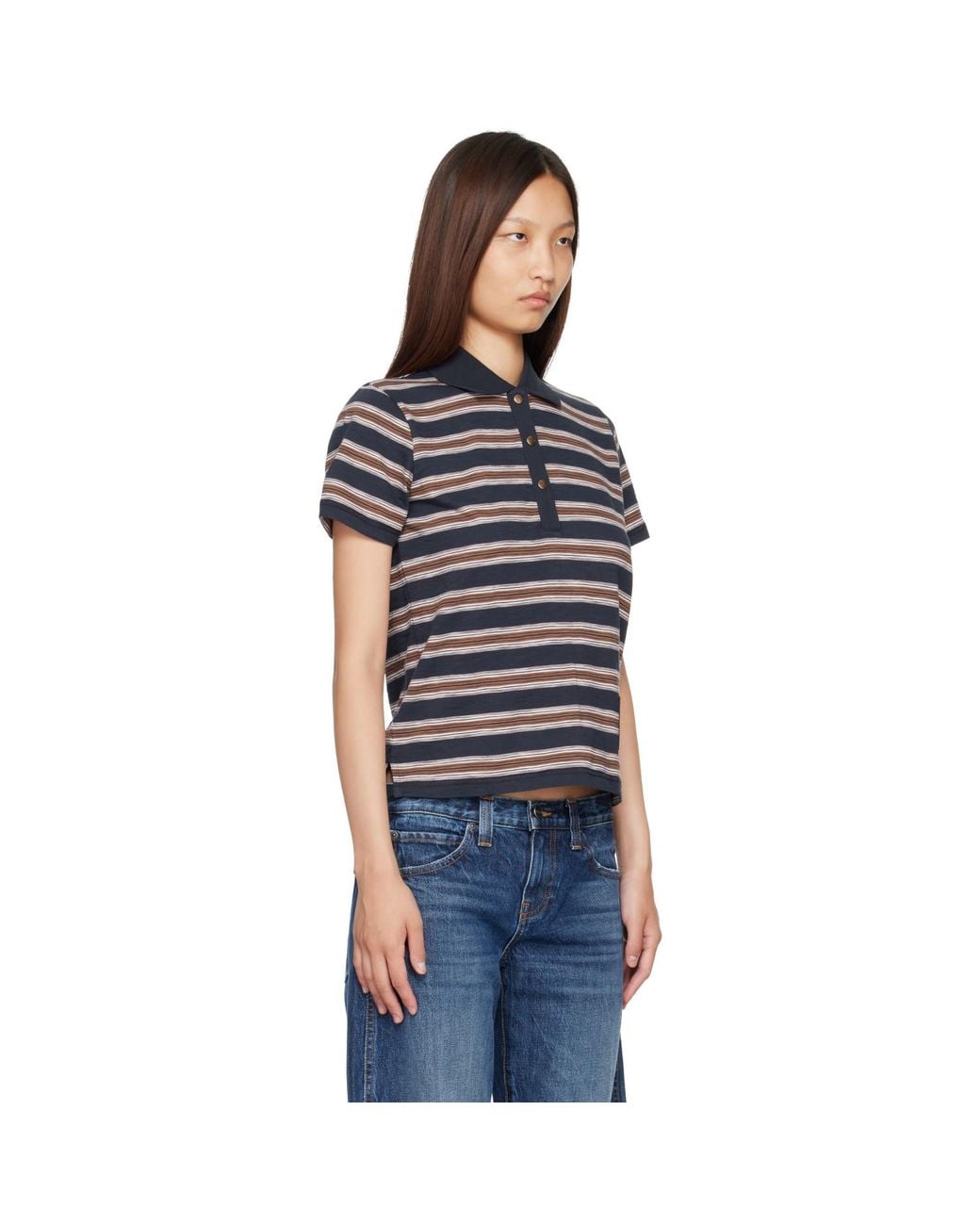 Moncler Blue Striped Cotton Polo