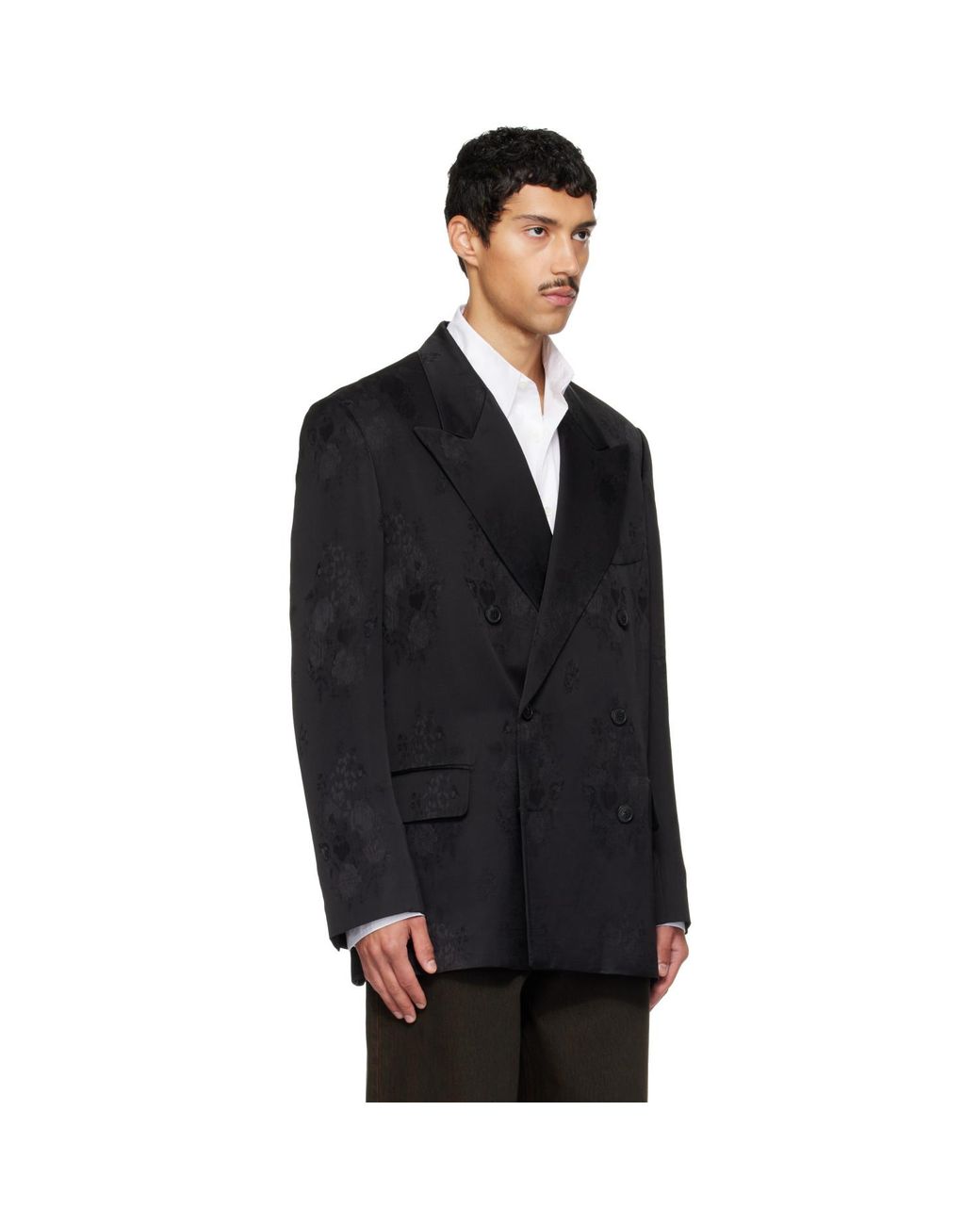 Dries Van Noten Black Oversized Jacquard Blazer for men