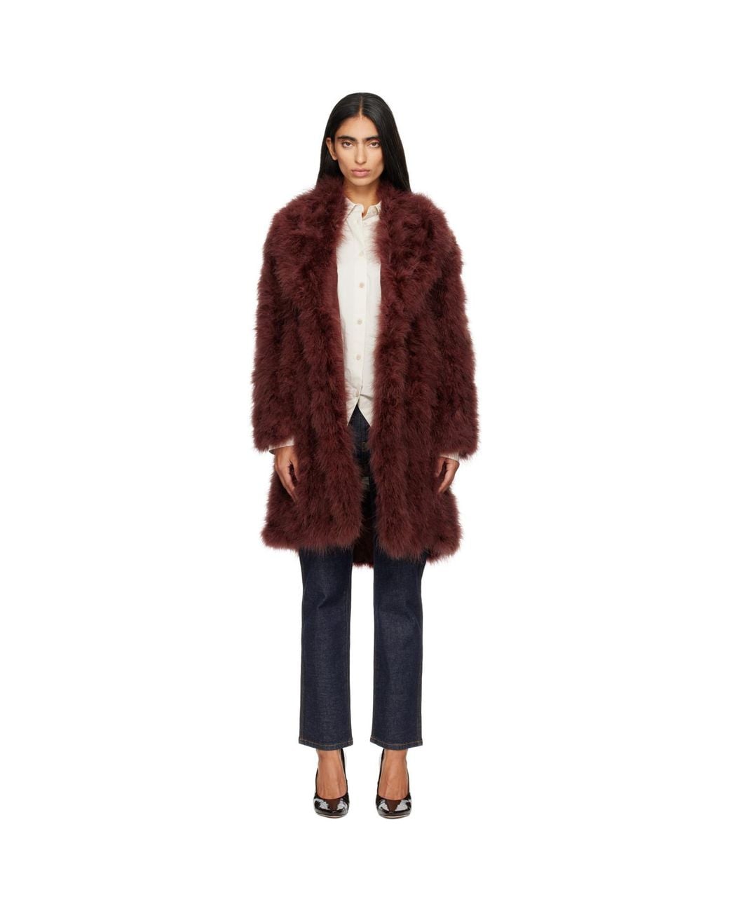 Yves Salomon Red Feather Coat