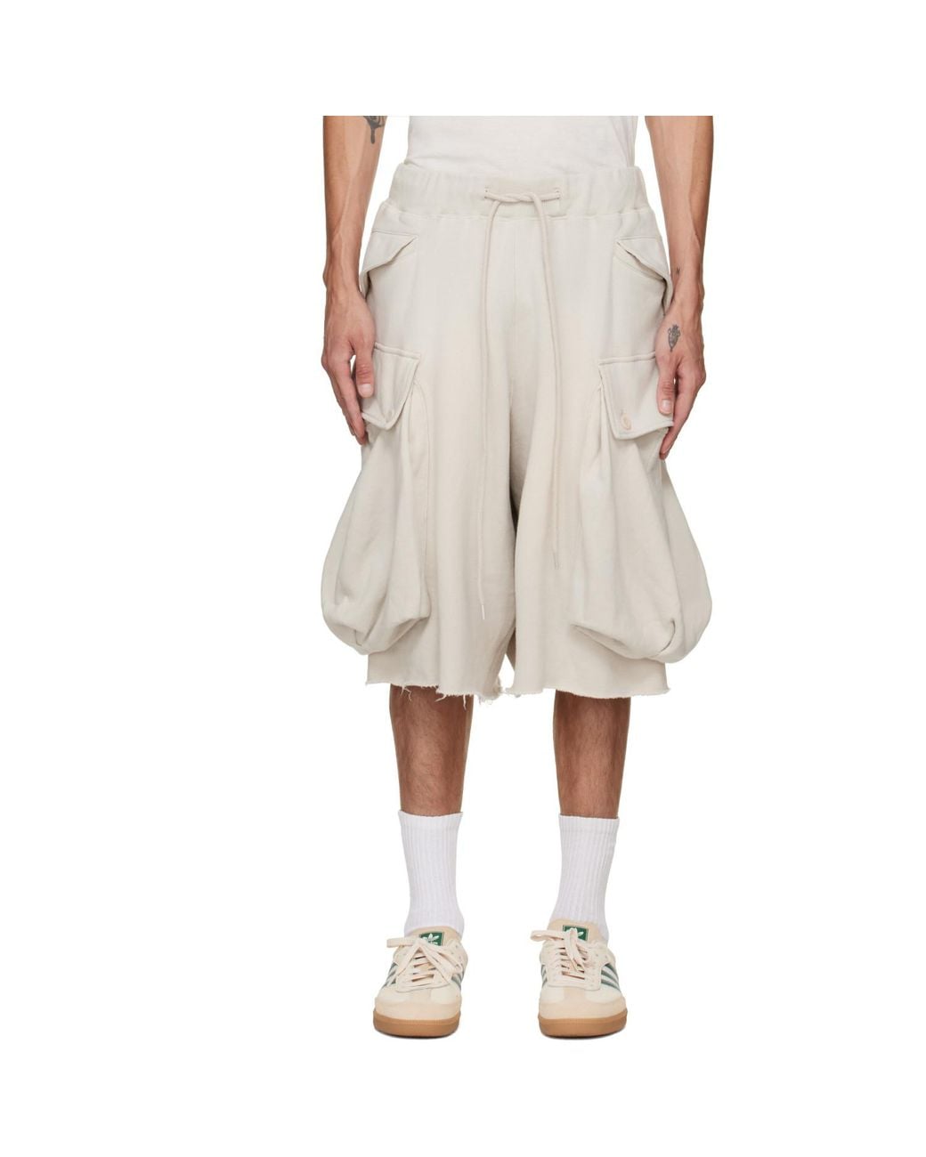 R13 Natural Off- Jumbo Cargo Pocket Sweat Shorts for men