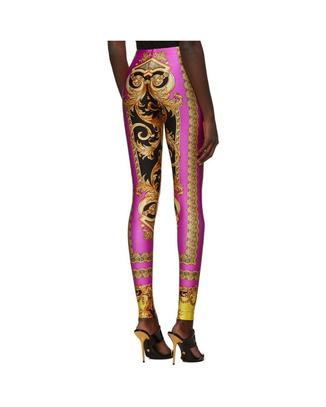 Versace Pink Baroque Leggings | Lyst