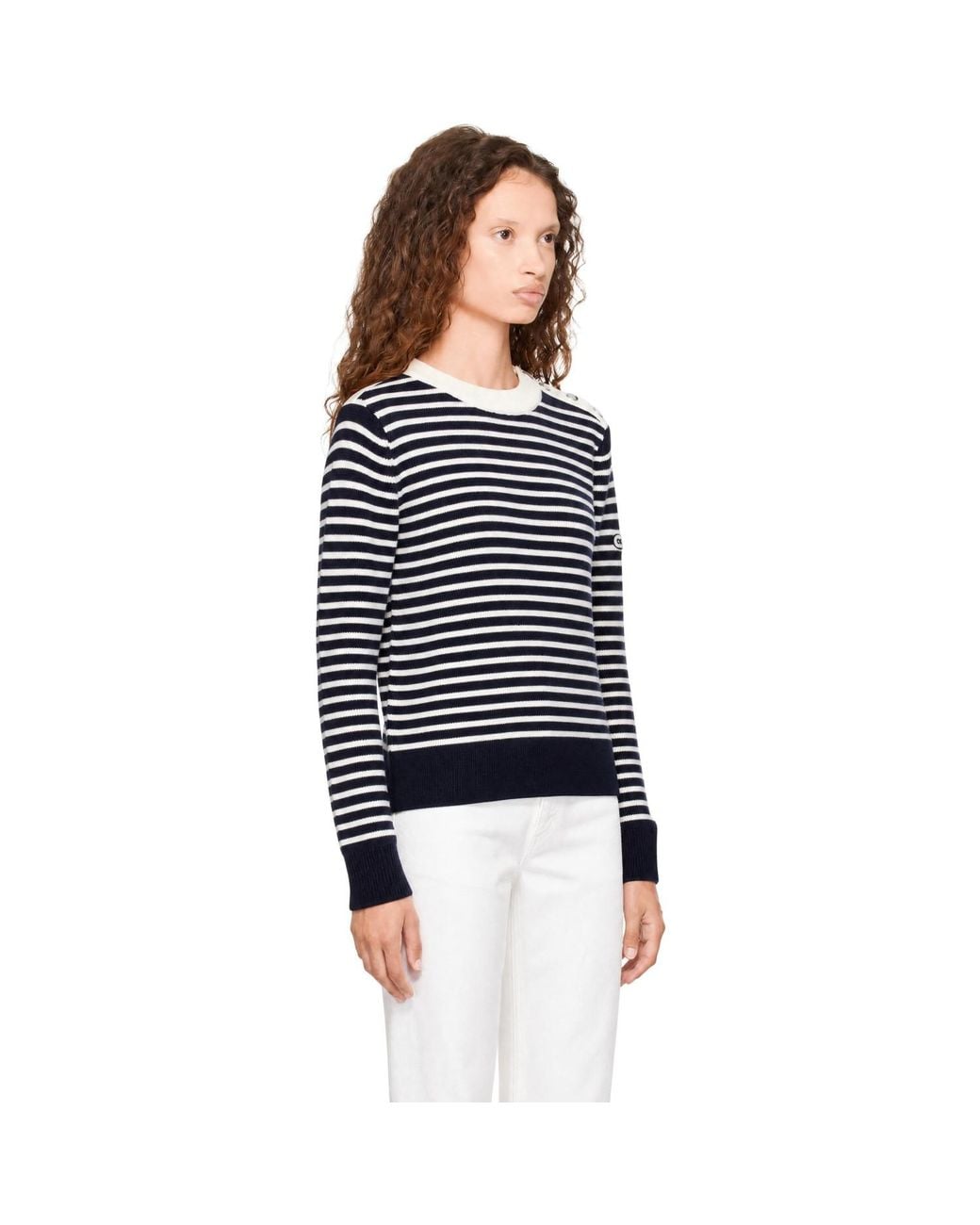 AMI Blue Off- Sailor Striped Wool Crewneck Sweater