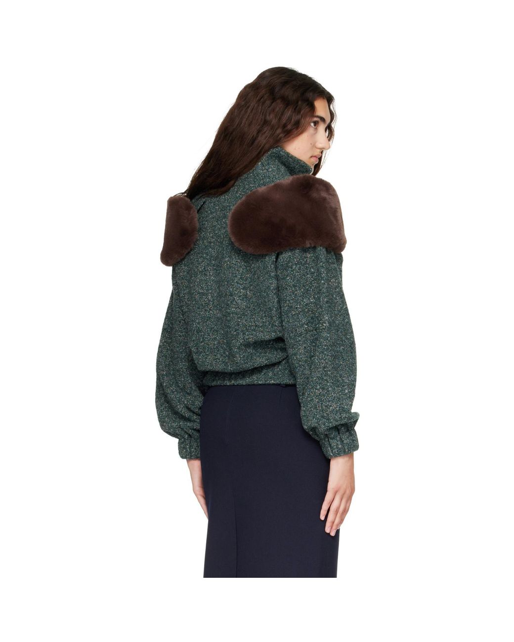 ShuShu/Tong Green Decorative Faux-Fur Loose Jacket