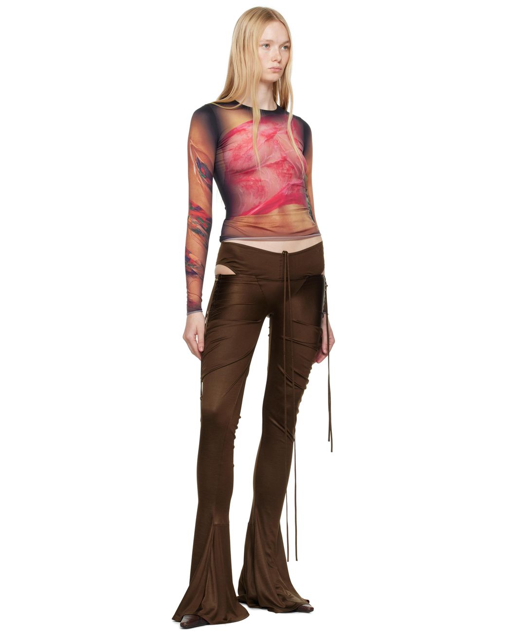 Marine Serre Draped Statue リサイクルジャージ セカンドスキン Brown Recycled Draped Statue Jersey Second Skin T-shirt by