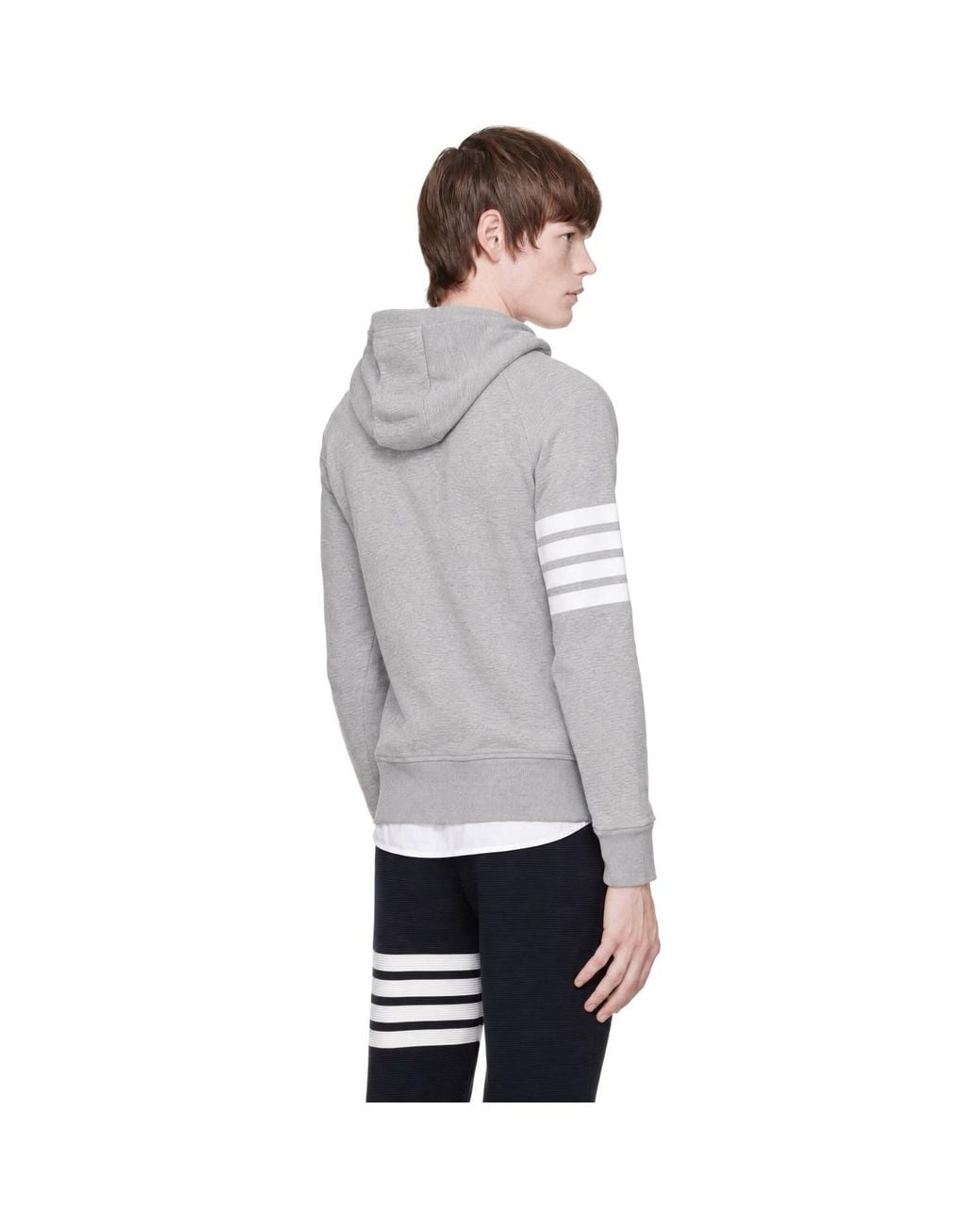 Thom Browne Gray Classic Loopback 4-Bar Zip-Up Hoodie for men